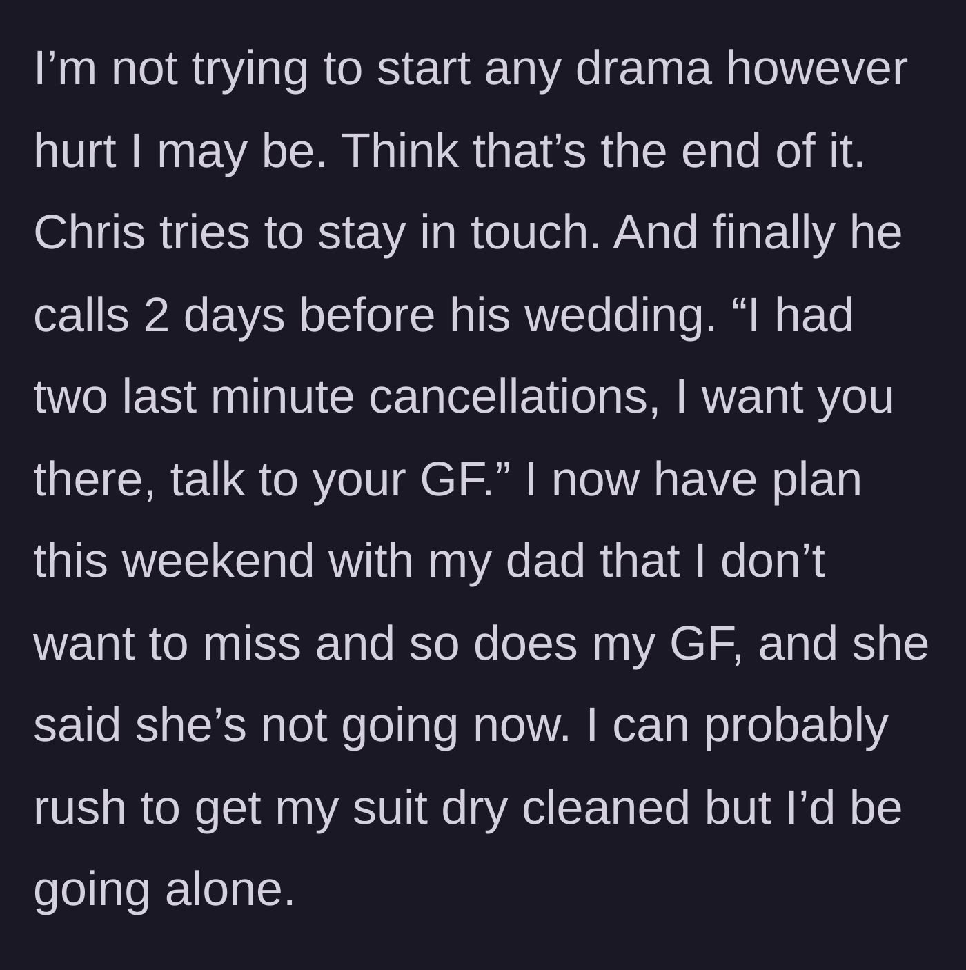Story part 7 - A stressed man holding a phone, looking torn between a wedding invitation and his angry girlfriend.