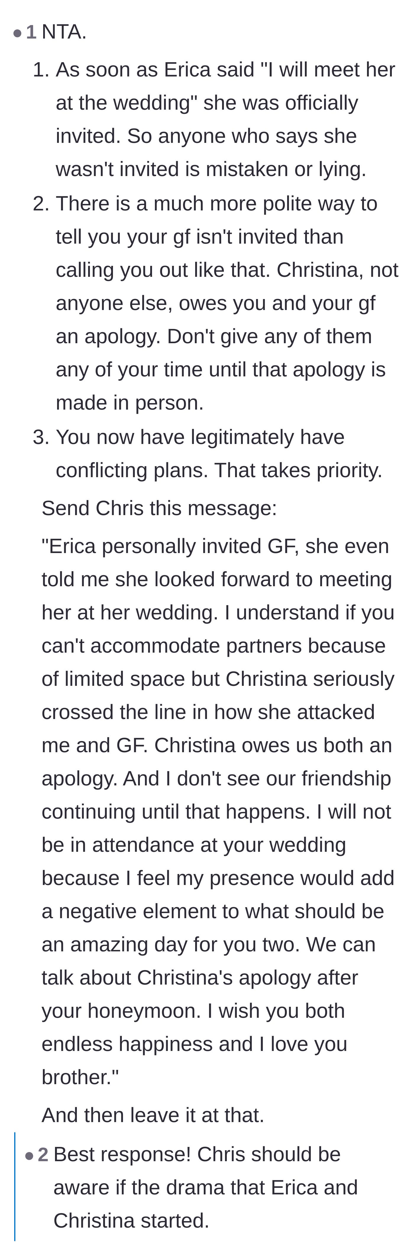 Comment thread 4 - A drafted text message for the groom, laying down strict boundaries and demanding an apology.