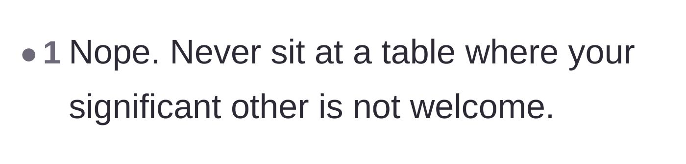 Comment thread 6 - A short, powerful reminder to never attend events where a partner is banned.