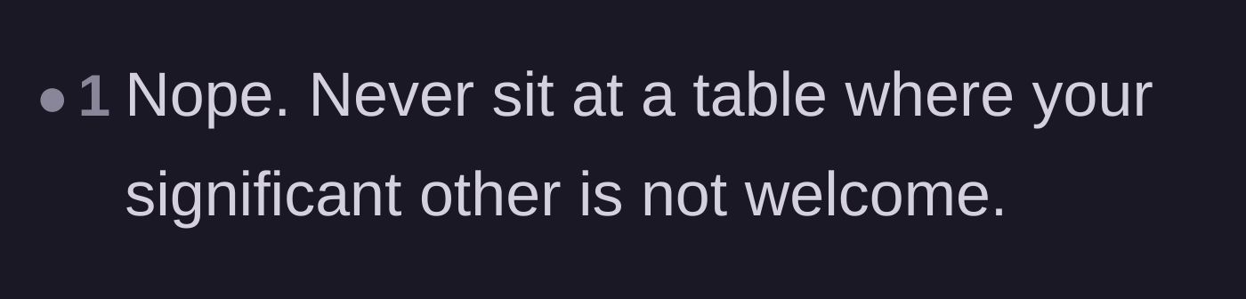 Comment thread 6 - A short, powerful reminder to never attend events where a partner is banned.