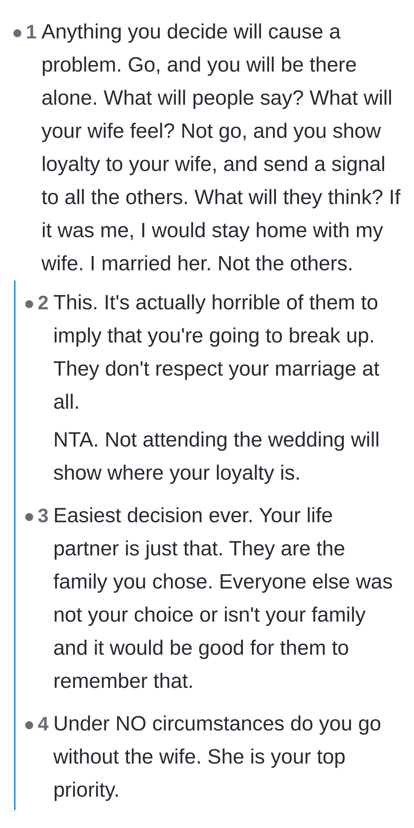 Comment thread 1 - Readers dissect the blatant disrespect of predicting a couple's breakup just to justify a wedding snub.