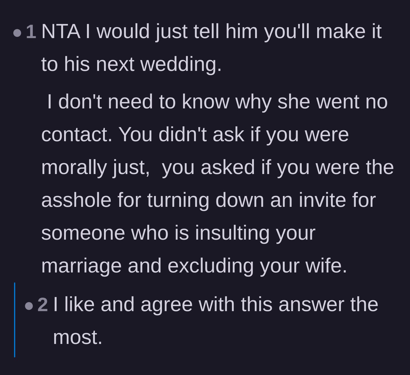 Comment thread 3 - Commenters agree that insulting a marriage is an automatic disqualifier for attendance, suggesting a petty retort.