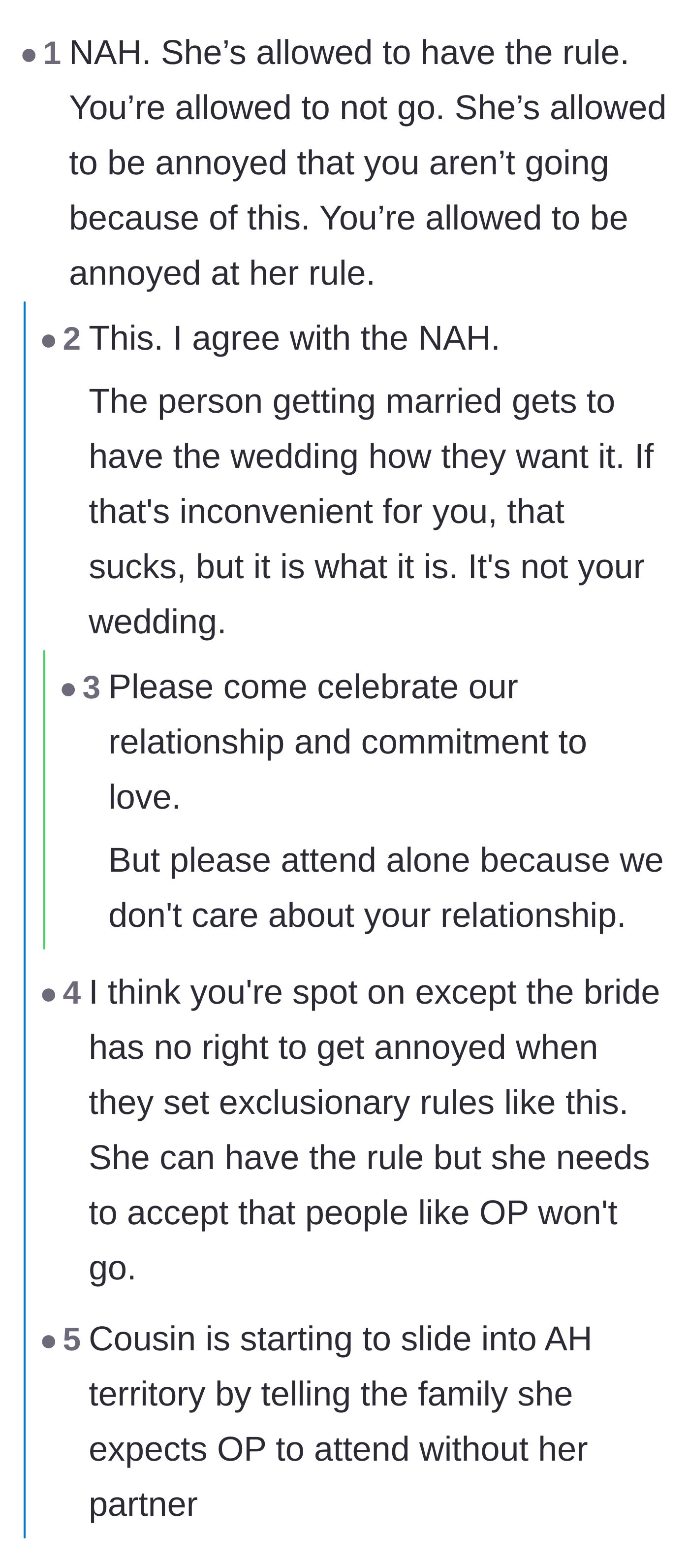 Comment thread 1 - A fierce debate about wedding etiquette, outdated relationship hierarchies, and the bride's audacity to expect attendance.