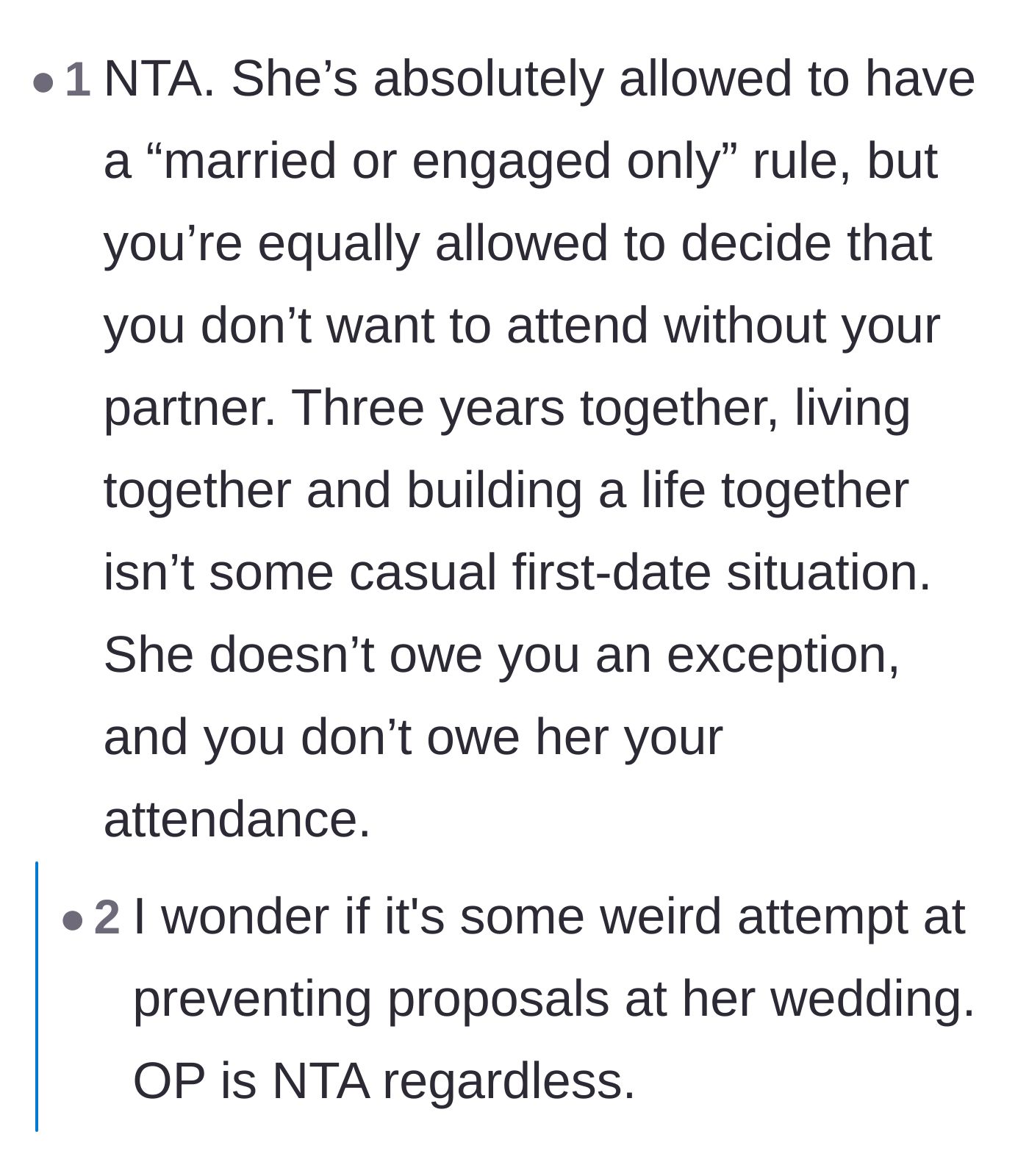 Comment thread 3 - Speculation that the bride's strict rule might actually be a shield against other messy family members.