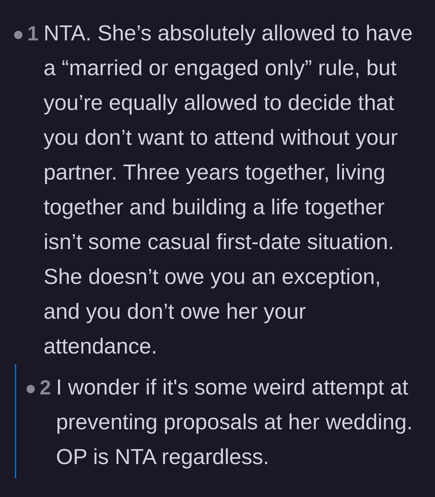 Comment thread 3 - Speculation that the bride's strict rule might actually be a shield against other messy family members.