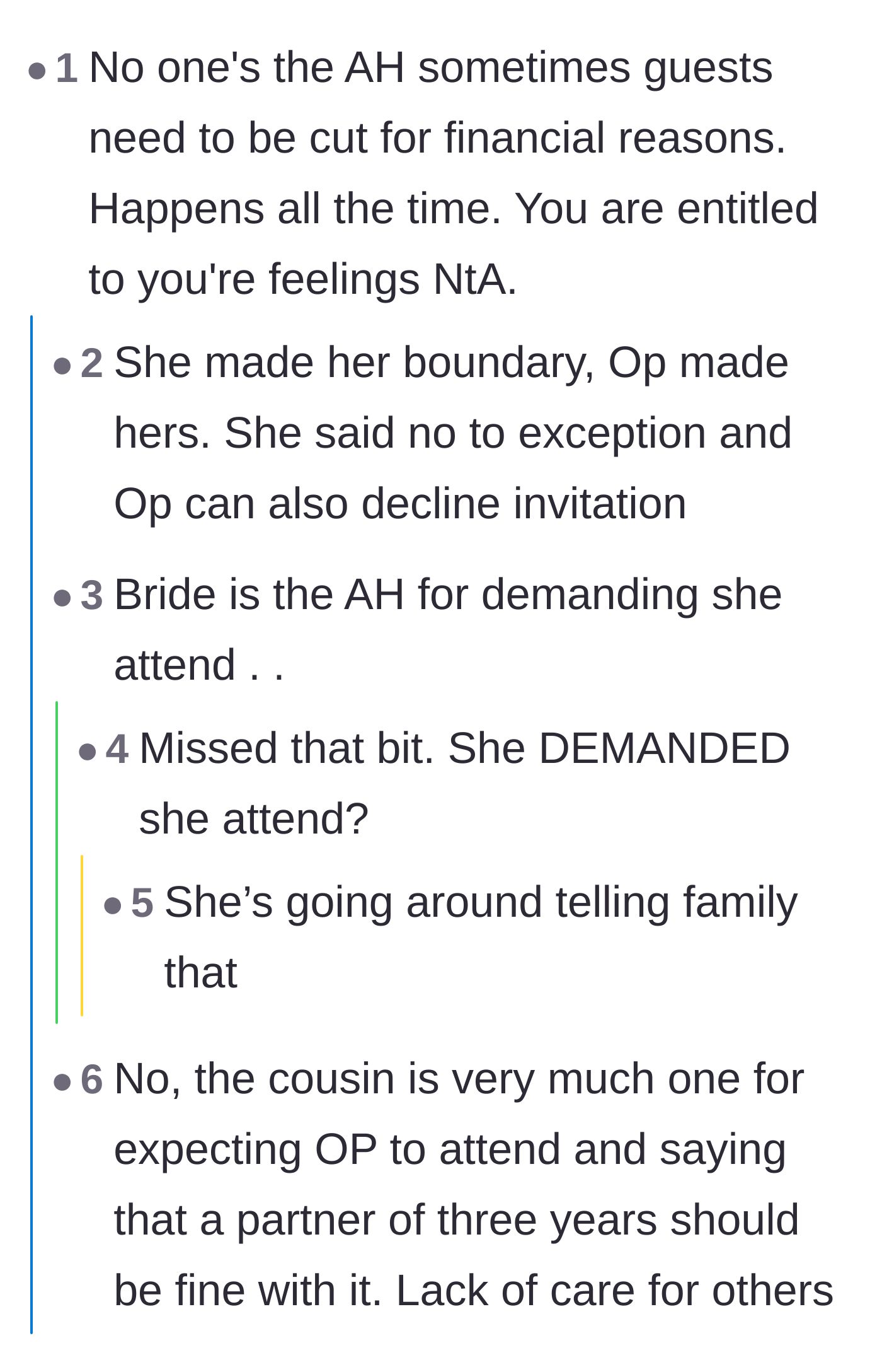 Comment thread 5 - A realization moment where commenters notice the bride's demanding behavior behind the scenes.