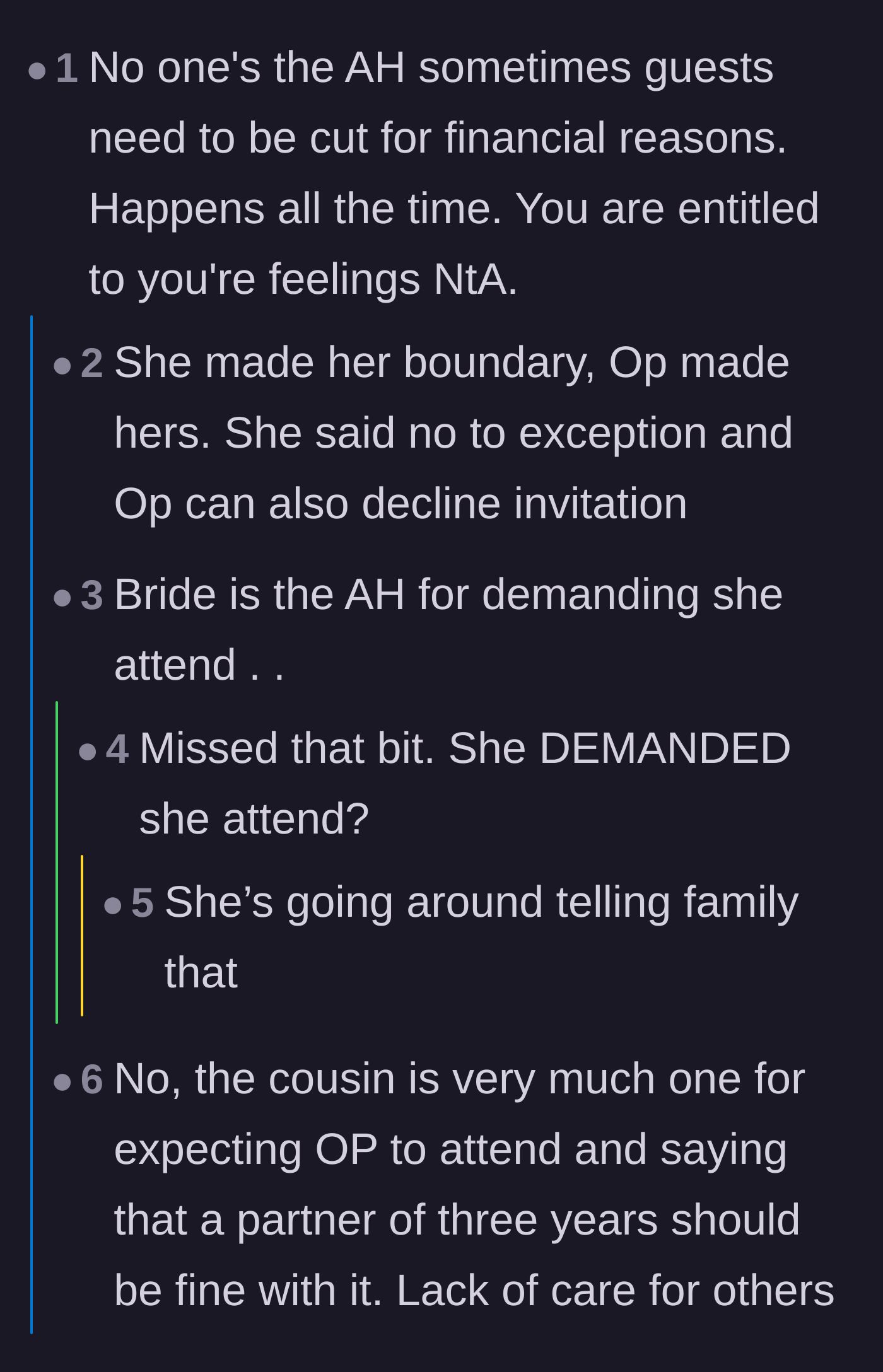 Comment thread 5 - A realization moment where commenters notice the bride's demanding behavior behind the scenes.