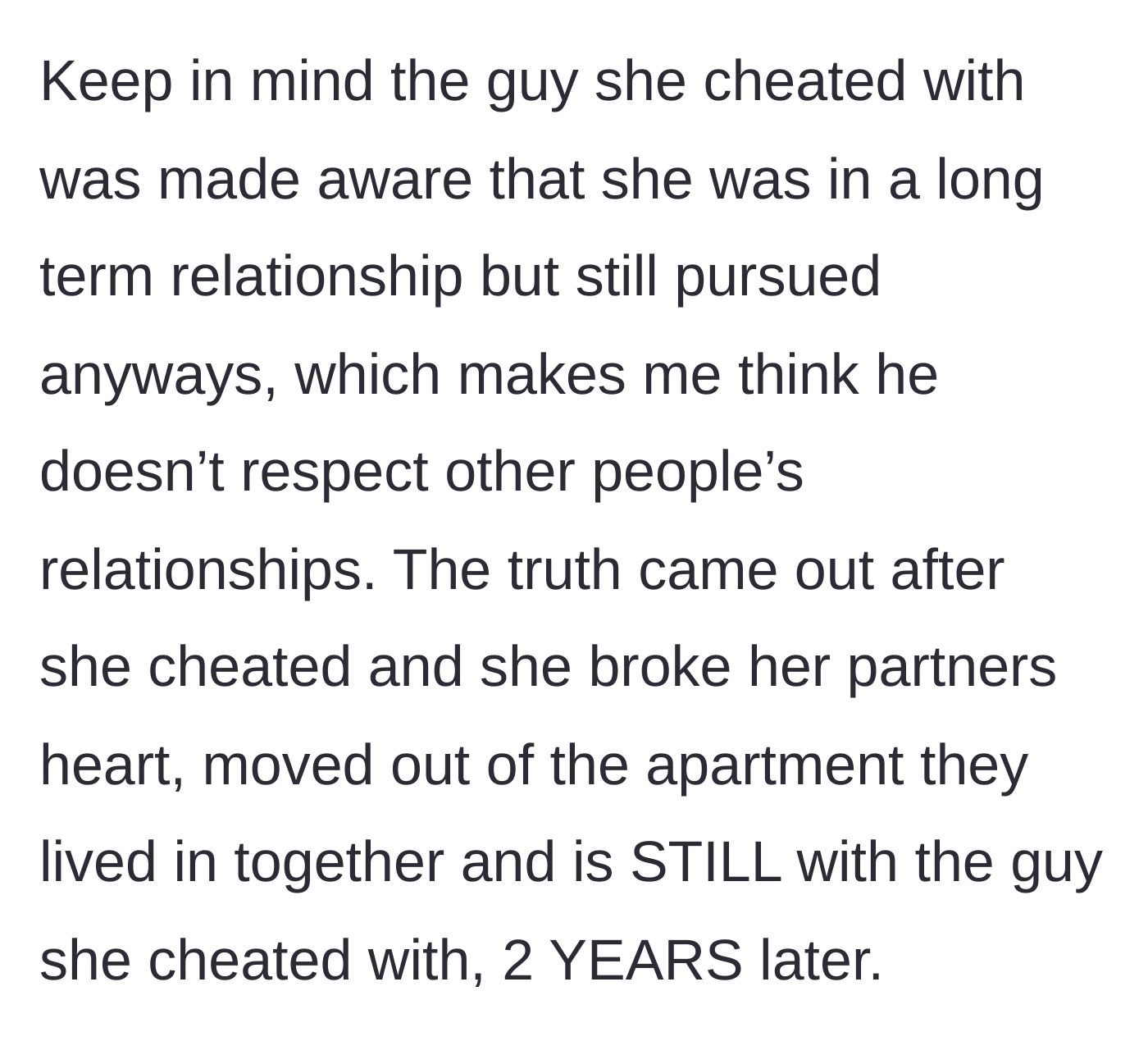 Story part 3 - The sister goes through with the affair, moves in with the young affair partner, and is still with him two years later.