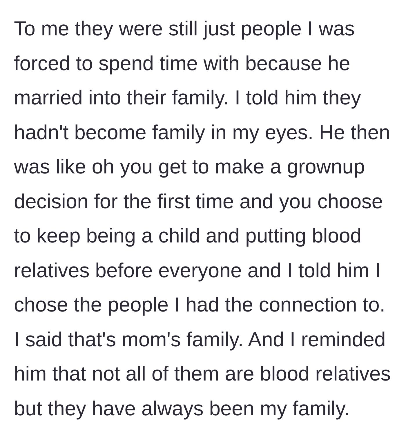 Story part 6 - The son bravely tells his father that the stepmother's relatives are not his family, asserting that his true bond is with his mother's loved ones.