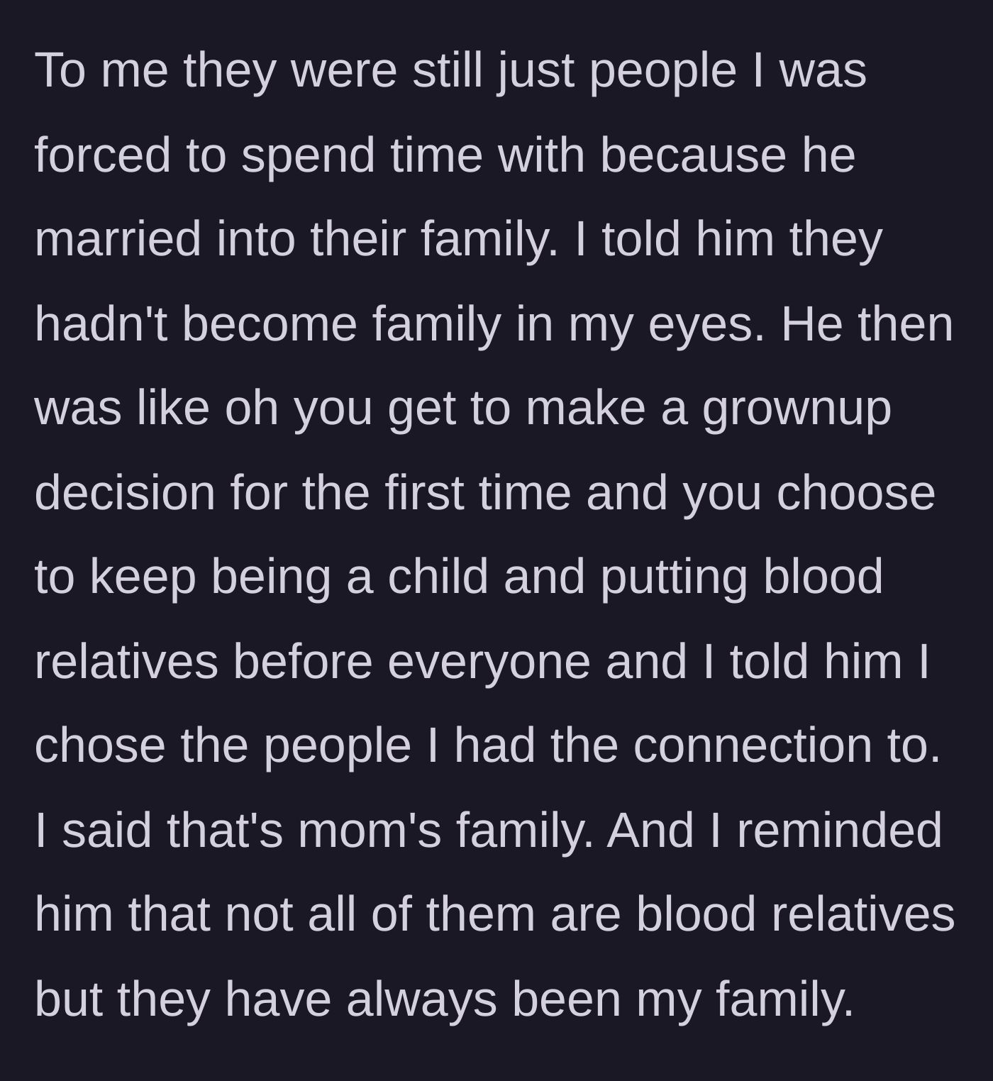 Story part 6 - The son bravely tells his father that the stepmother's relatives are not his family, asserting that his true bond is with his mother's loved ones.