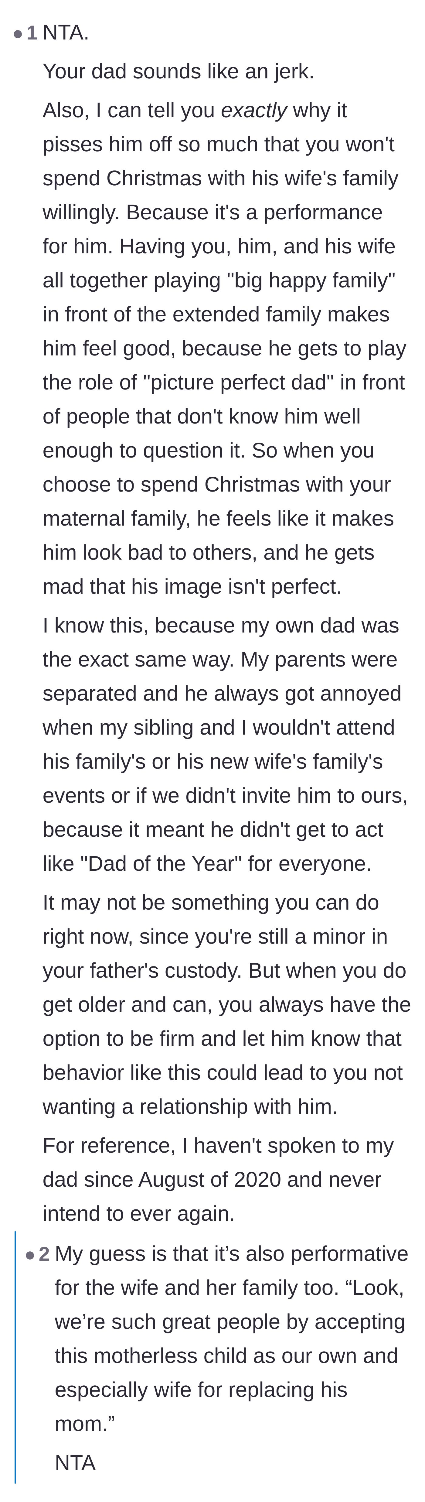 Comment thread 3 - A deep dive into how forced family holidays are usually just a theatrical performance for the parents' egos.