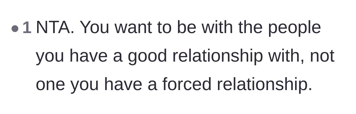 Comment thread 5 - A simple, validating comment affirming the author's right to choose genuine relationships over forced ones.