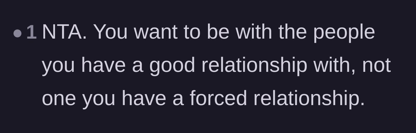 Comment thread 5 - A simple, validating comment affirming the author's right to choose genuine relationships over forced ones.