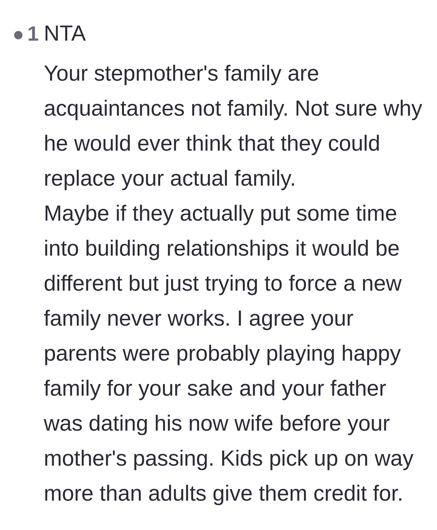 Comment thread 6 - A reader validates the author's suspicion that his father and stepmother were together before his mother passed, noting how perceptive kids actually are.