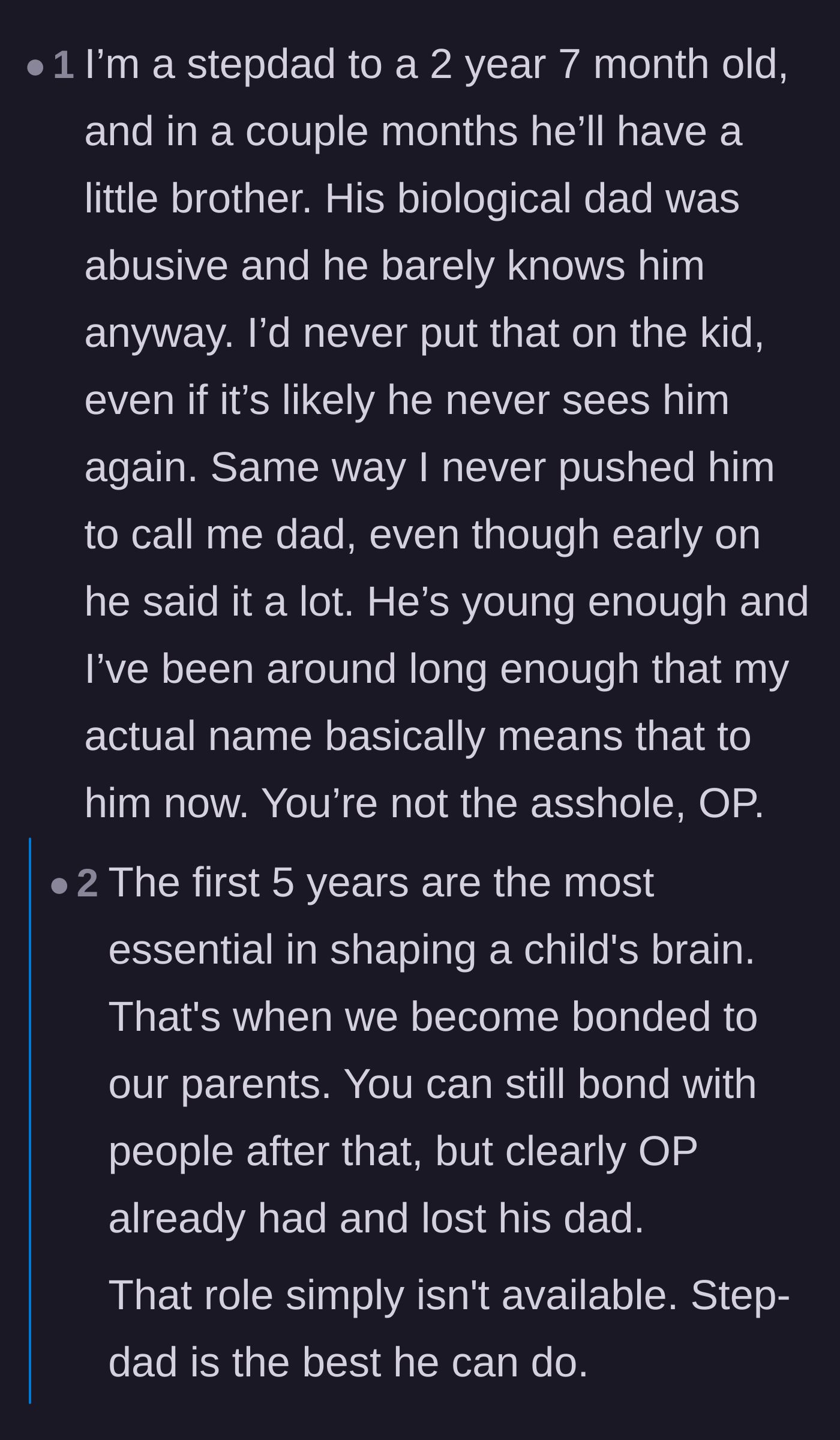 Comment thread 5 - A real-life stepfather shares his own experience, explaining that he never forces his stepchild to call him dad or change his name.