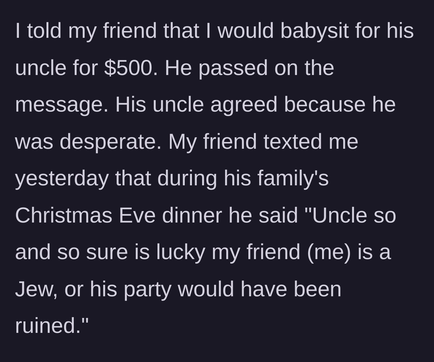 Story part 2 - The male main character agrees to the $500 fee and his friend jokes about him saving Christmas.