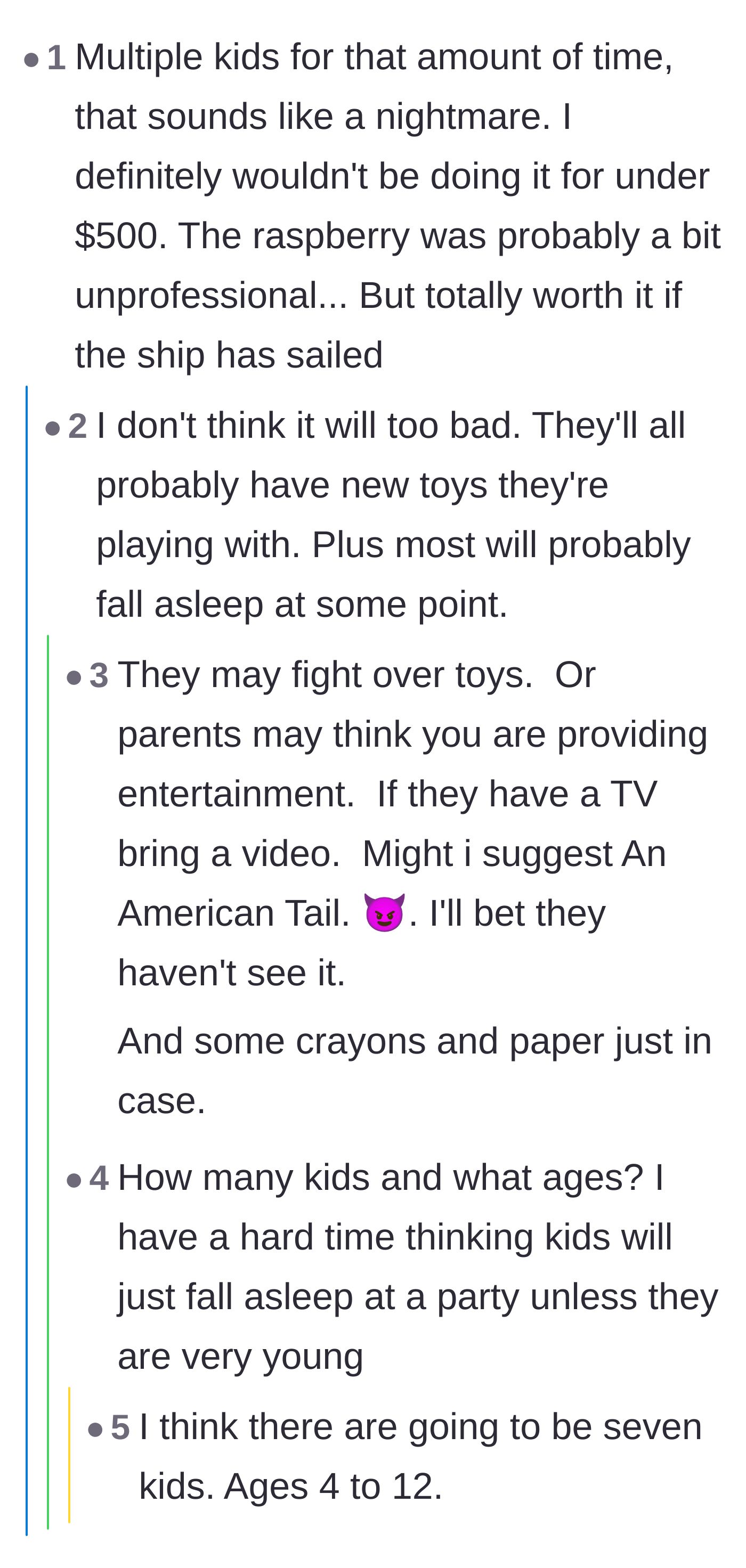 Comment thread 6 - Shock over the ratio of seven kids for the low price, and survival tips for the night.