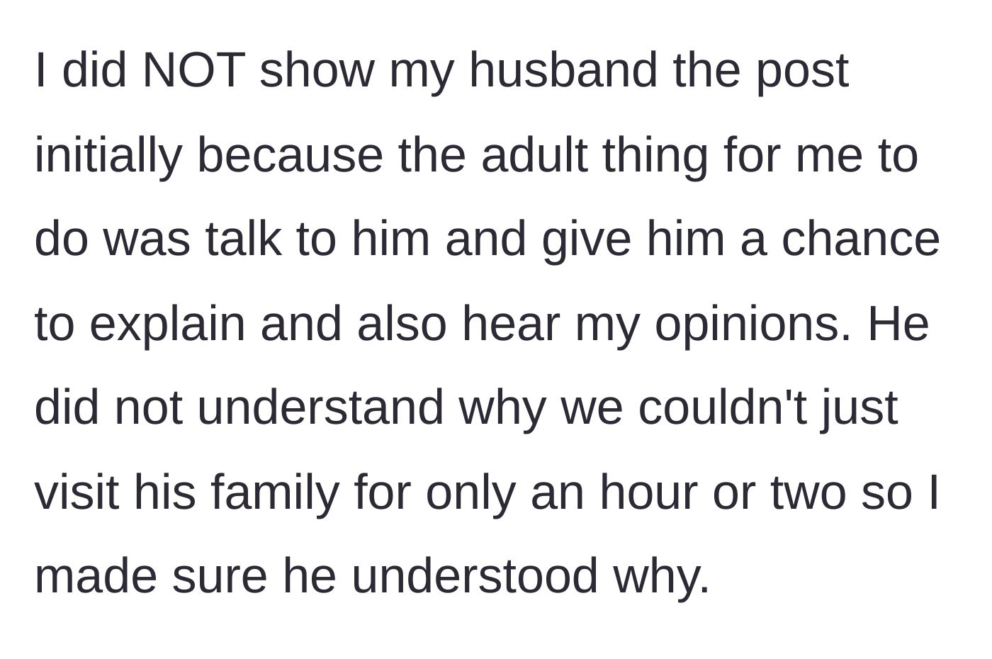 Story part 1 - Wife choosing to have a direct, adult conversation with her husband instead of simply showing him internet comments.