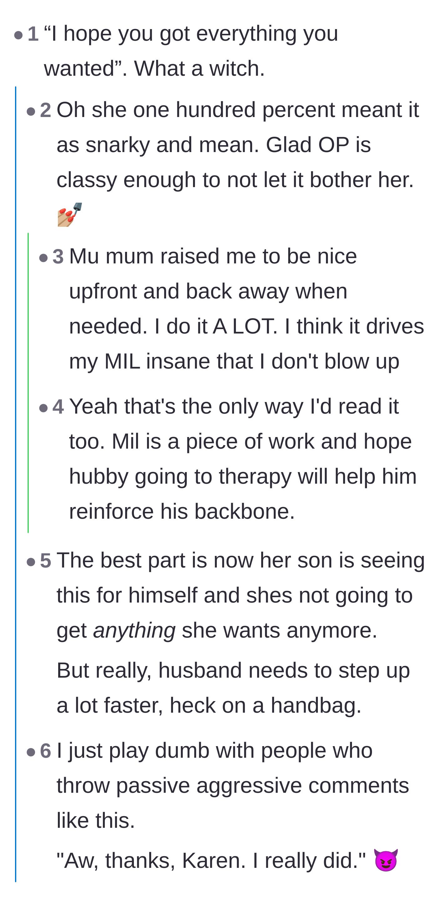 Comment thread 2 - Readers debating the mother-in-law's passive-aggressive text and the best ways to respond