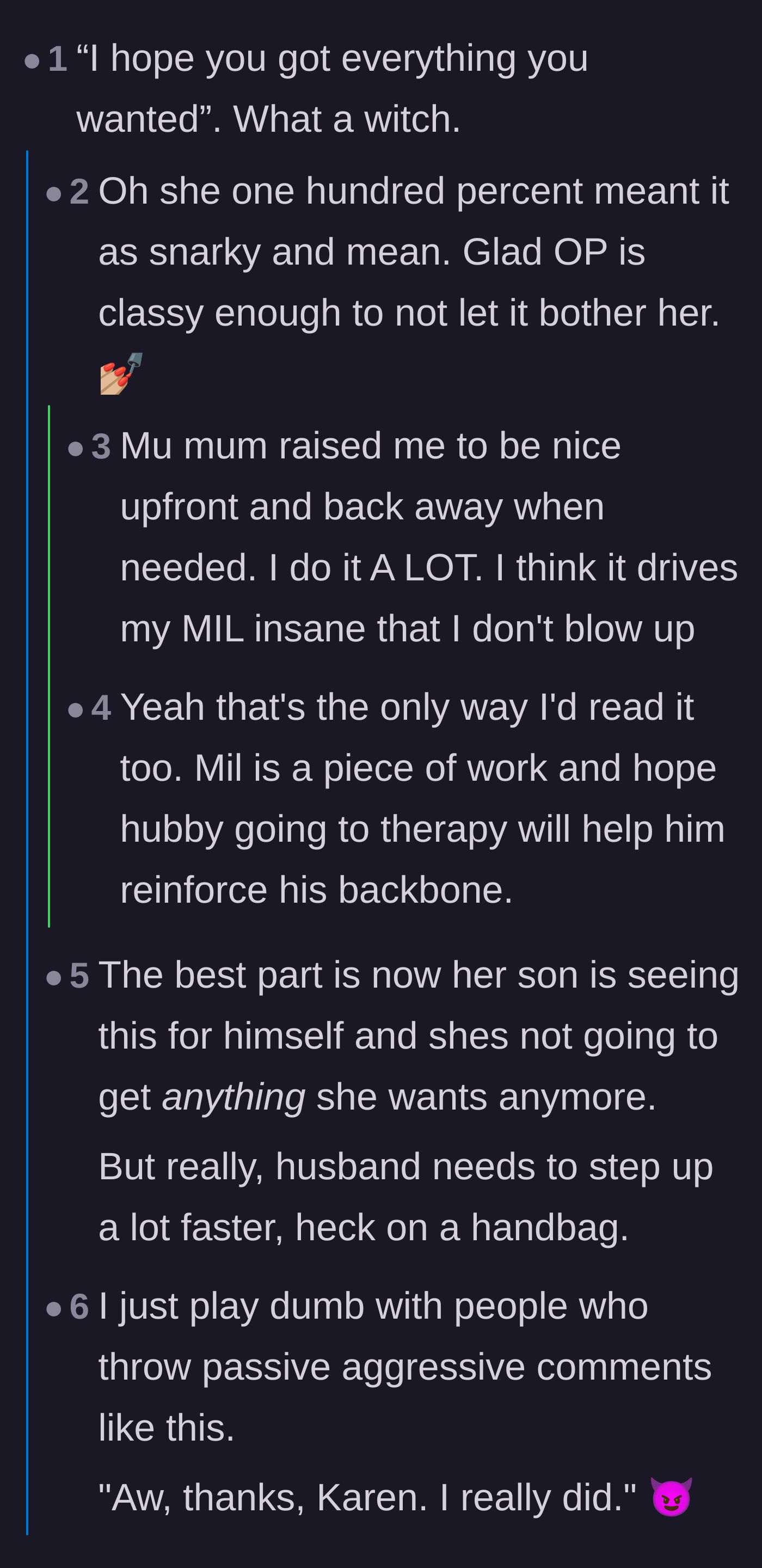 Comment thread 2 - Readers debating the mother-in-law's passive-aggressive text and the best ways to respond