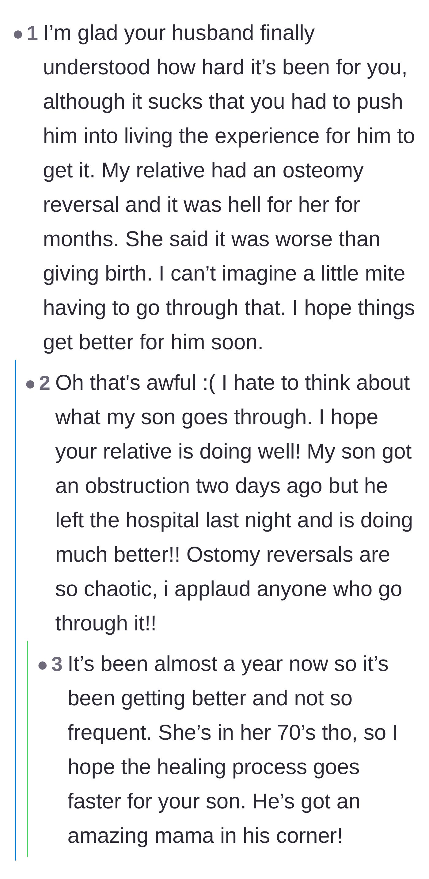 Comment thread 3 - Empathizing with the severe pain and reality of an ostomy reversal in a toddler