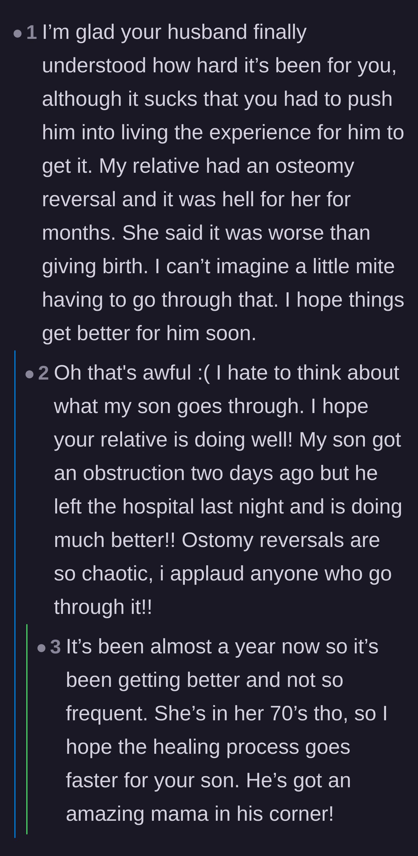 Comment thread 3 - Empathizing with the severe pain and reality of an ostomy reversal in a toddler