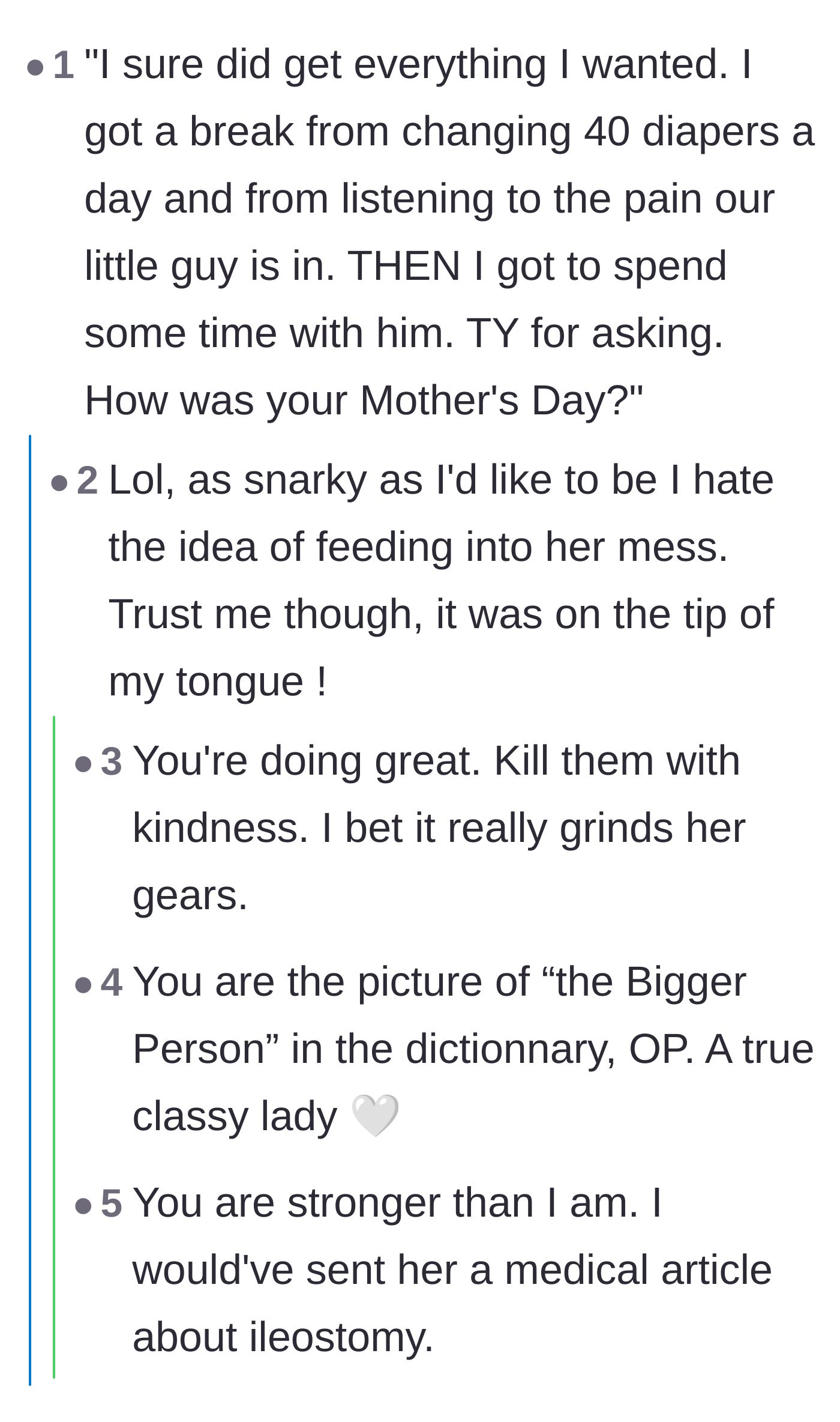 Comment thread 4 - Commenters suggesting highly sarcastic comeback replies to the mother-in-law