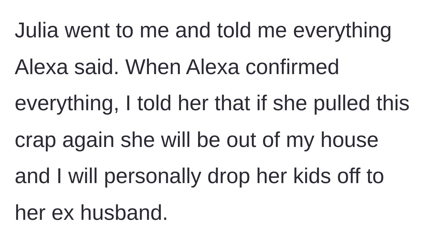 Story part 7 - The mother finds out about the confrontation and issues a severe ultimatum about eviction and custody.