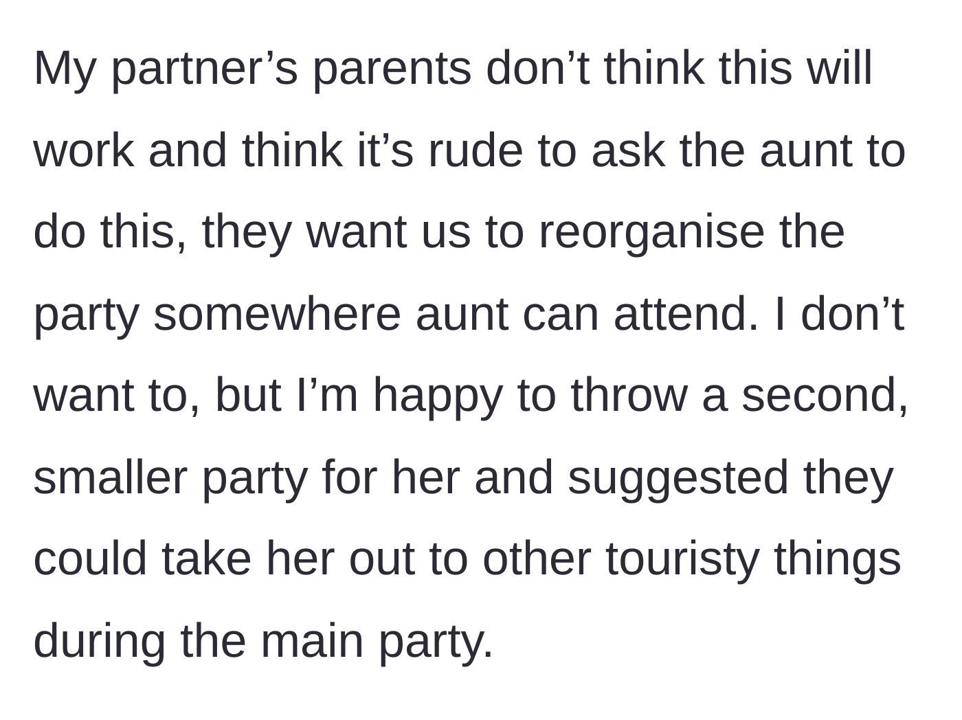 Story part 3 - A stressed mother offering perfectly reasonable compromises to a brick wall of stubborn in-laws.