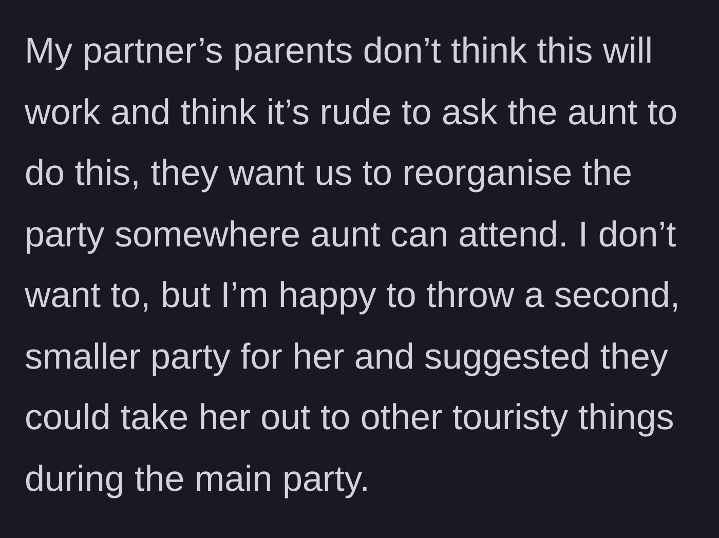 Story part 3 - A stressed mother offering perfectly reasonable compromises to a brick wall of stubborn in-laws.