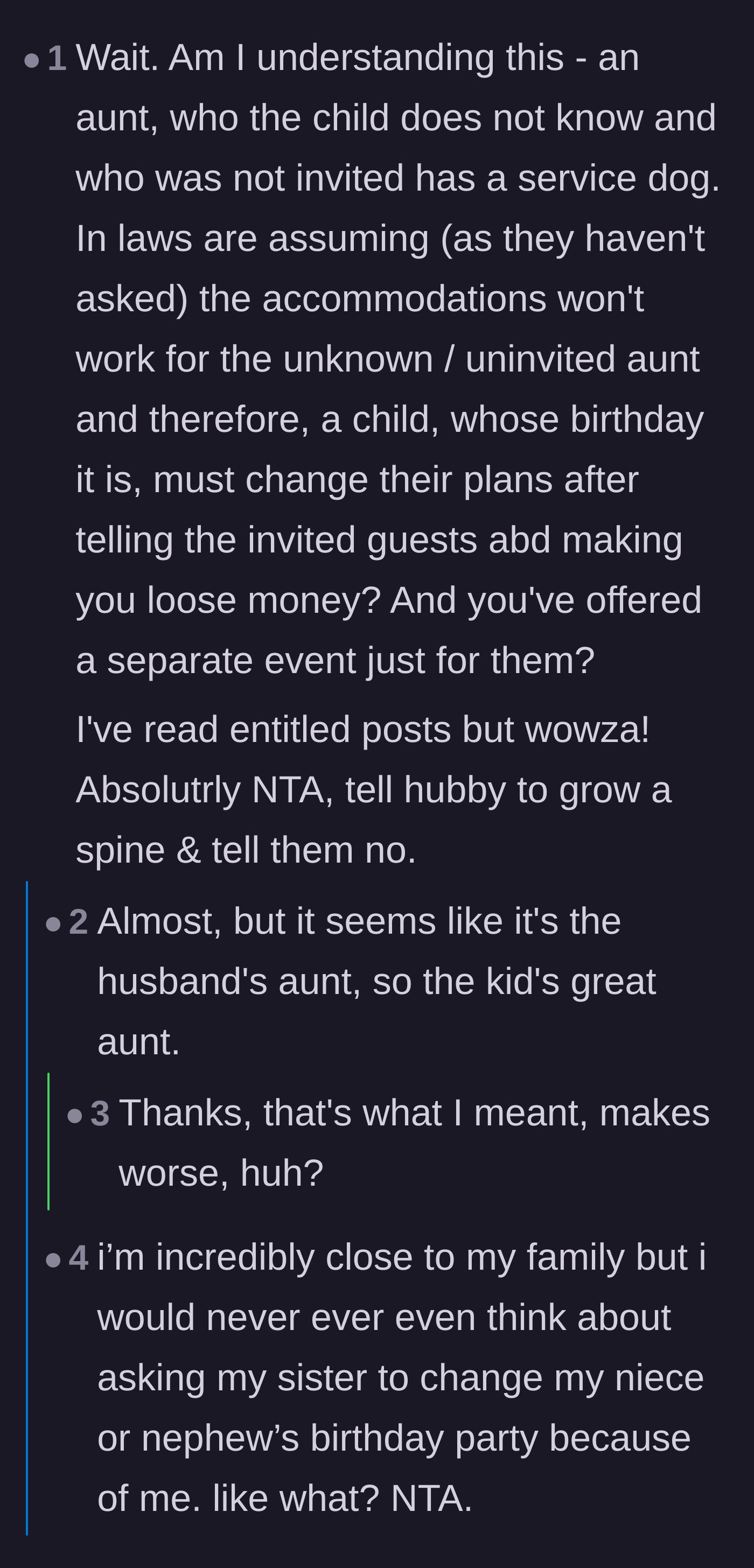 Comment thread breaking down the sheer absurdity of the in-laws' demands and telling the husband to grow a spine