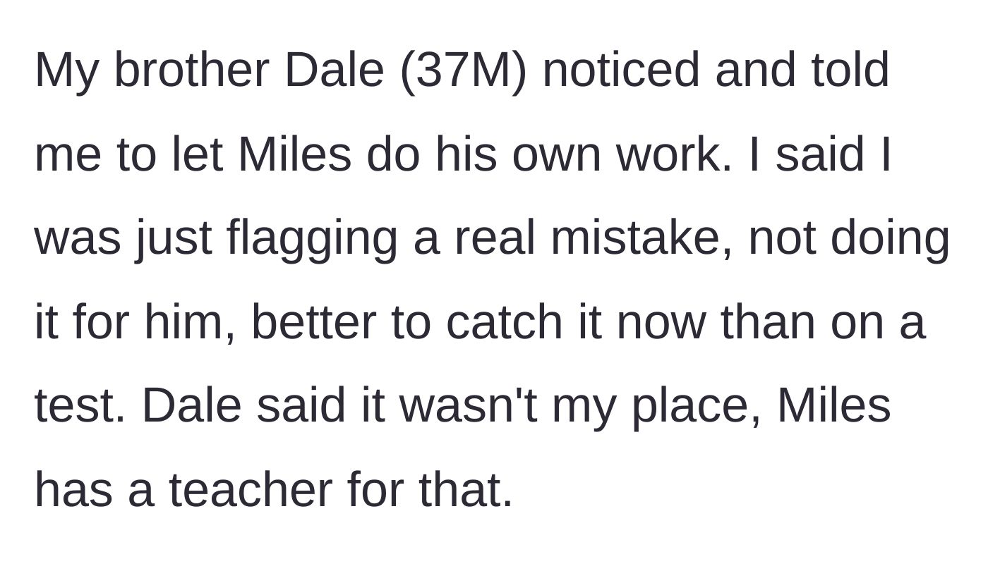 Story part 2 - The nephew's father, Dale, scolds the uncle, claiming it's not his place to teach the child.