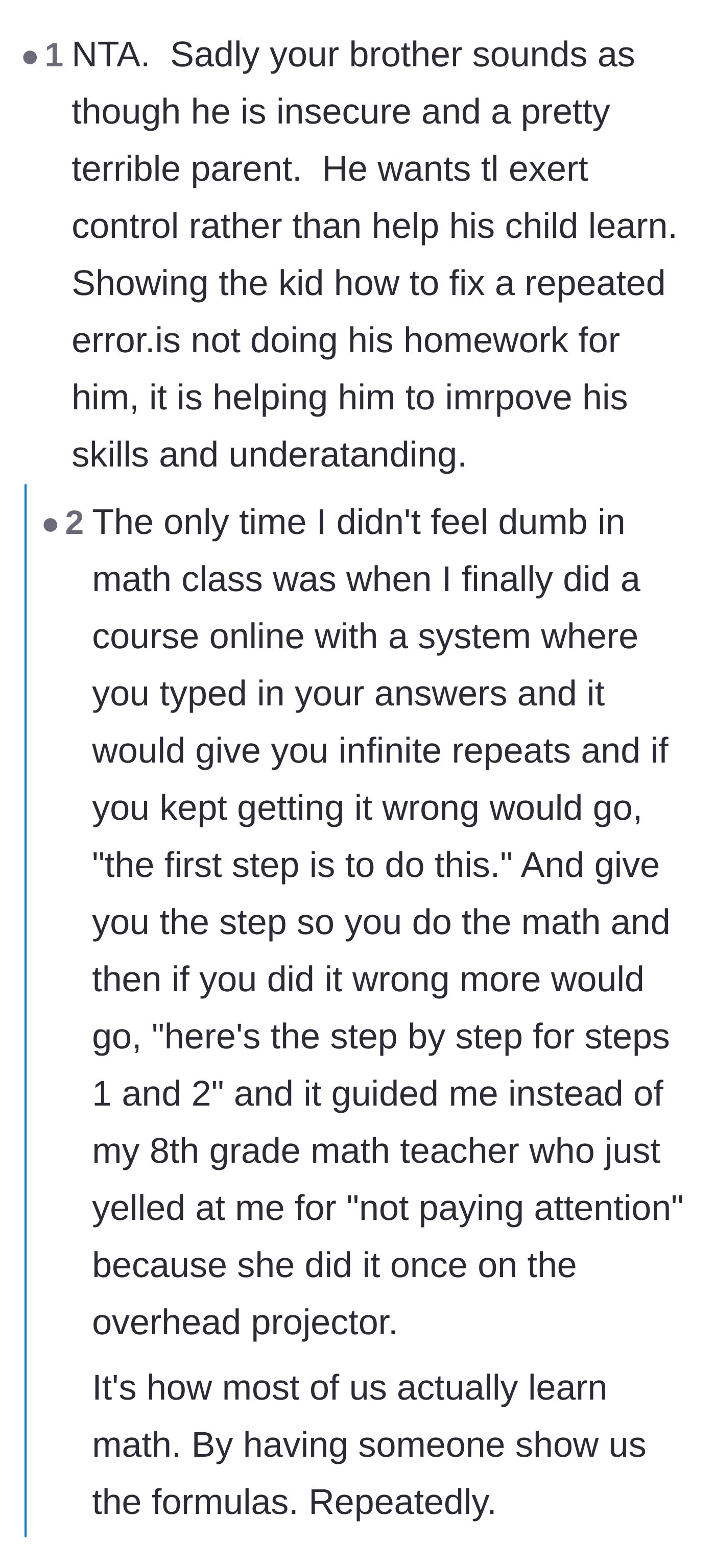 Comment thread 1 - A debate breaking down how kids actually learn math through guided correction rather than being abandoned to figure it out alone.