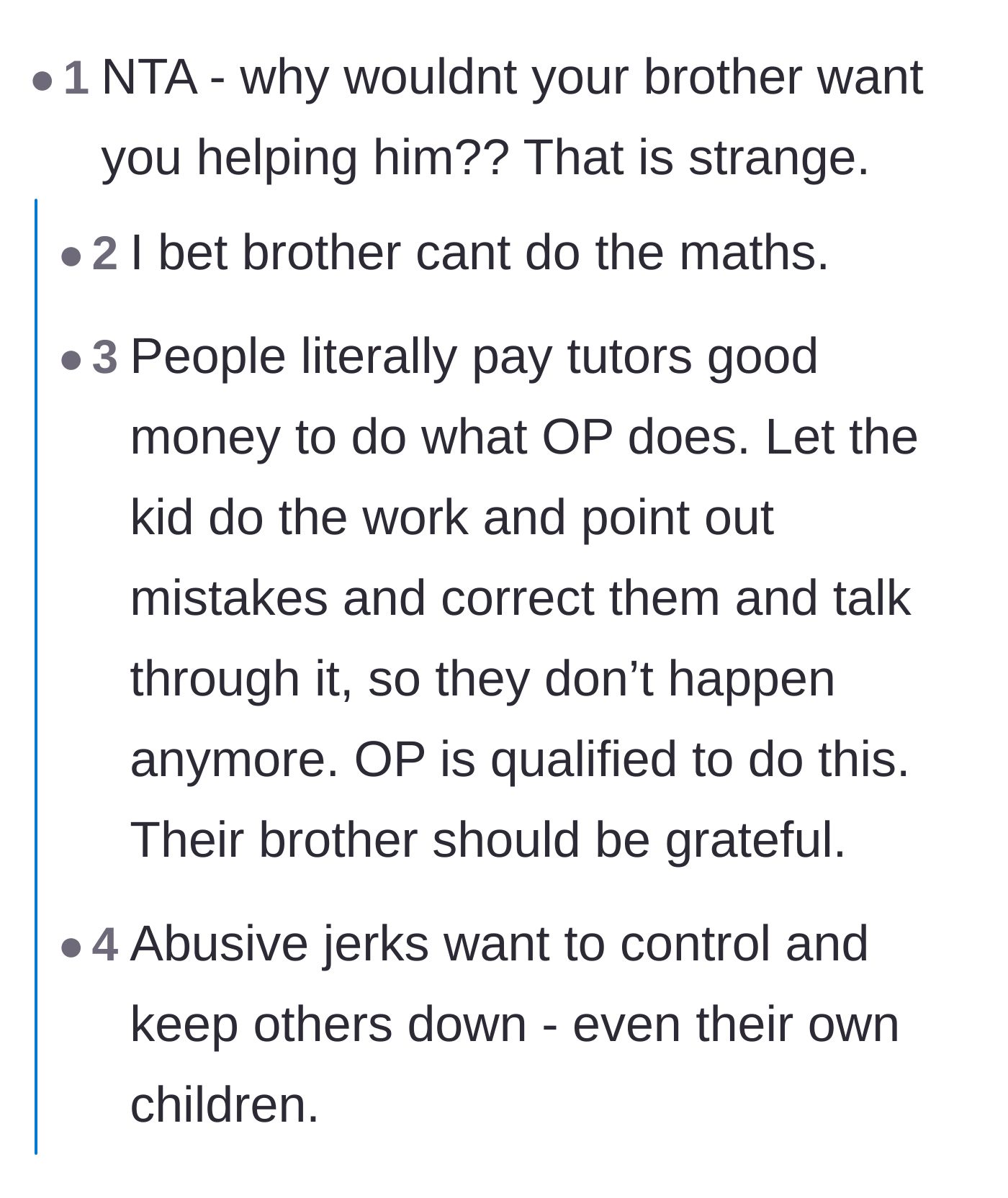 Comment thread 2 - Readers analyzing the father's behavior and concluding he is likely insecure about his own inability to do middle school math.