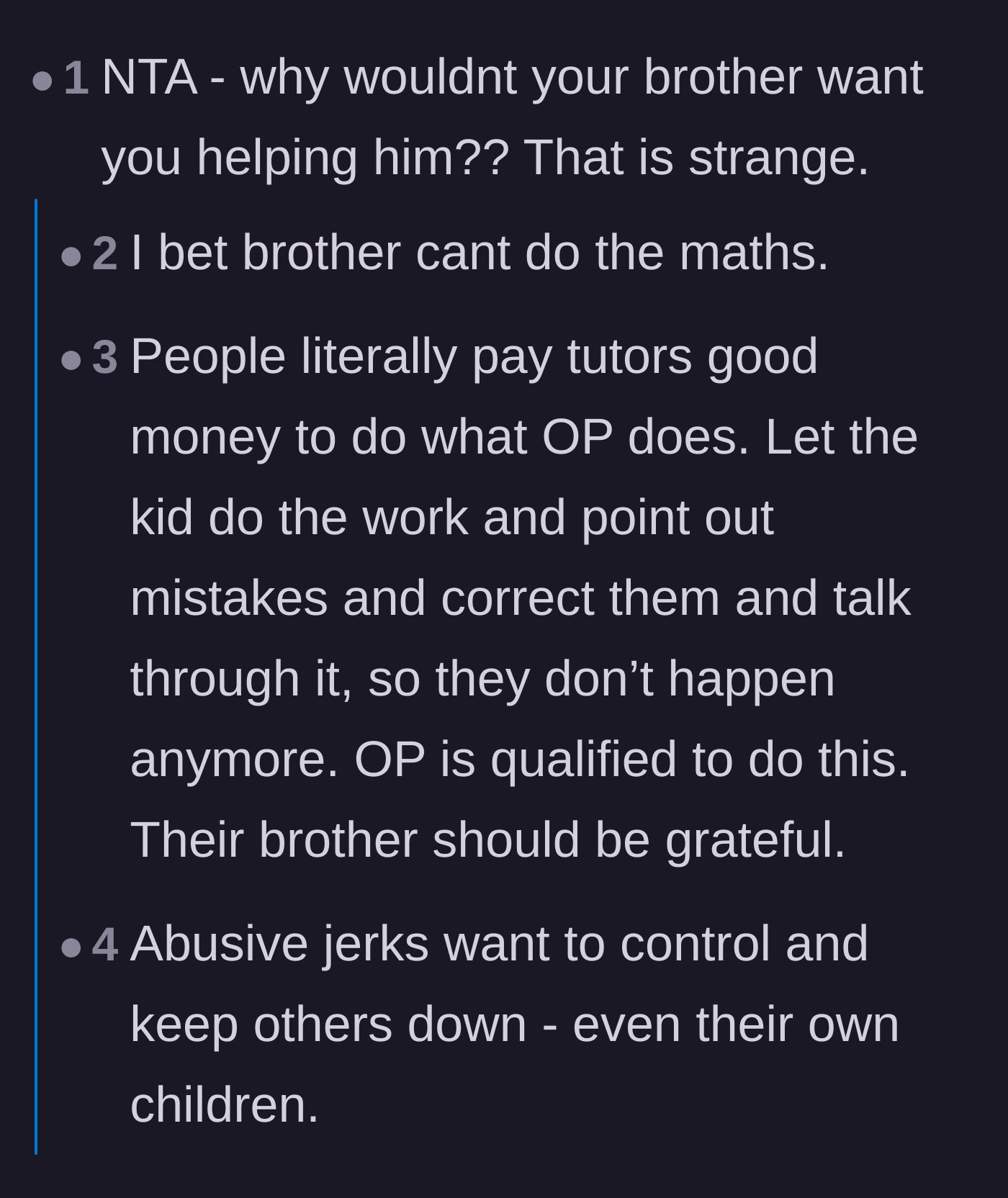 Comment thread 2 - Readers analyzing the father's behavior and concluding he is likely insecure about his own inability to do middle school math.
