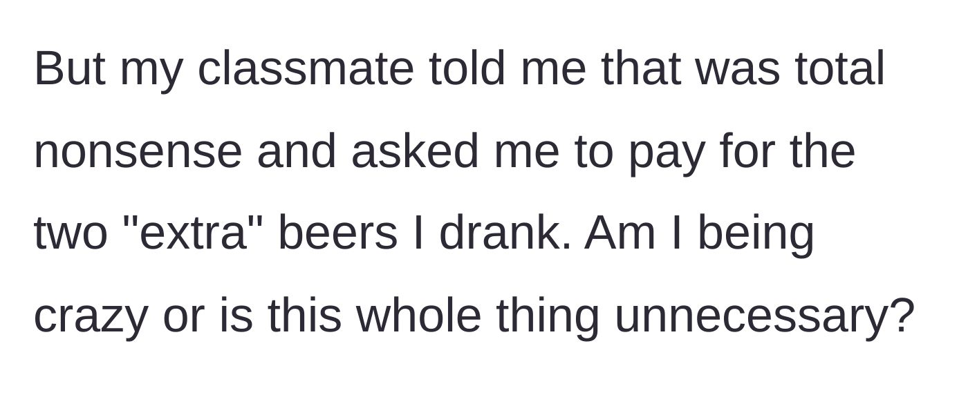 Story part 5 - The host demands payment for the two 'extra' beers, leaving the main character bewildered.