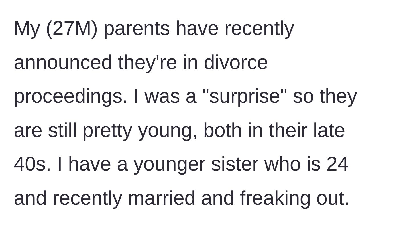 Story part 1 - Son introduces his young divorcing parents and his severely distressed younger sister.