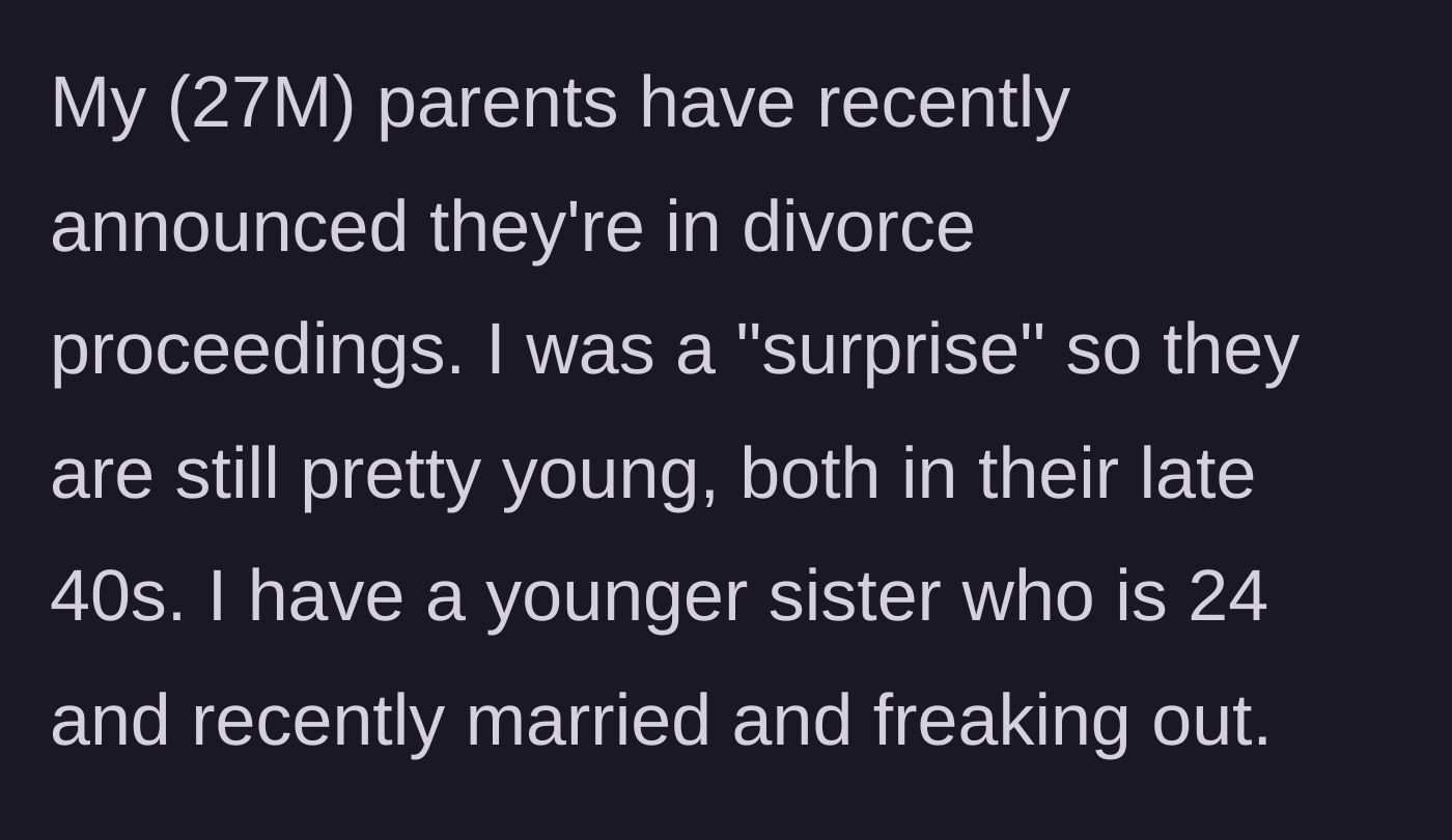 Story part 1 - Son introduces his young divorcing parents and his severely distressed younger sister.