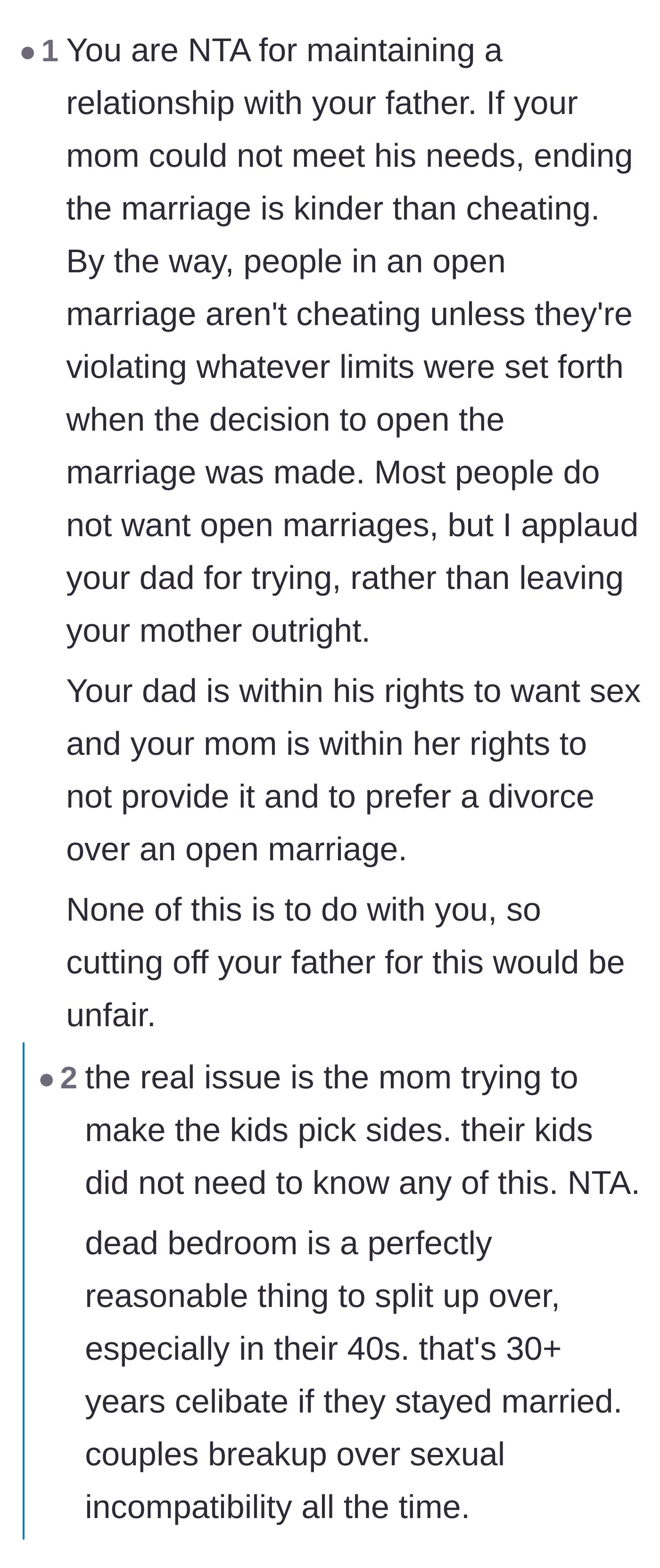 Comment thread 3 - Discussion on how both parents are entirely within their rights regarding physical intimacy and divorce.