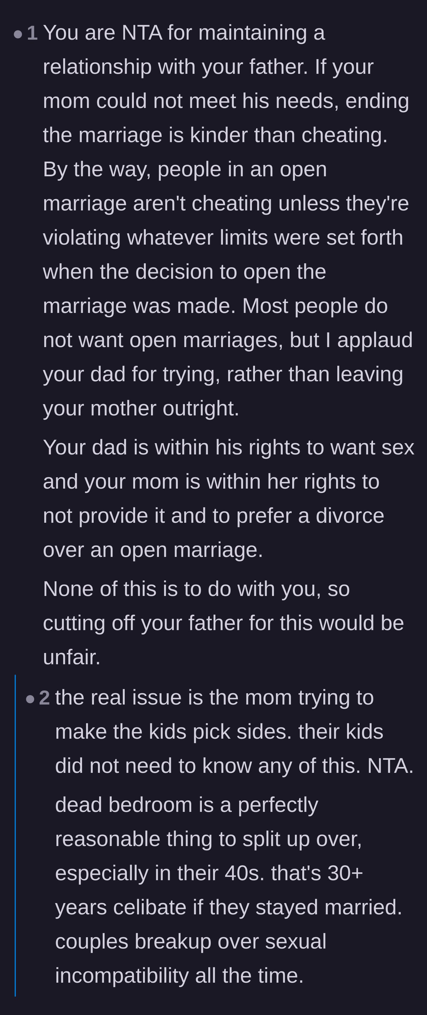 Comment thread 3 - Discussion on how both parents are entirely within their rights regarding physical intimacy and divorce.