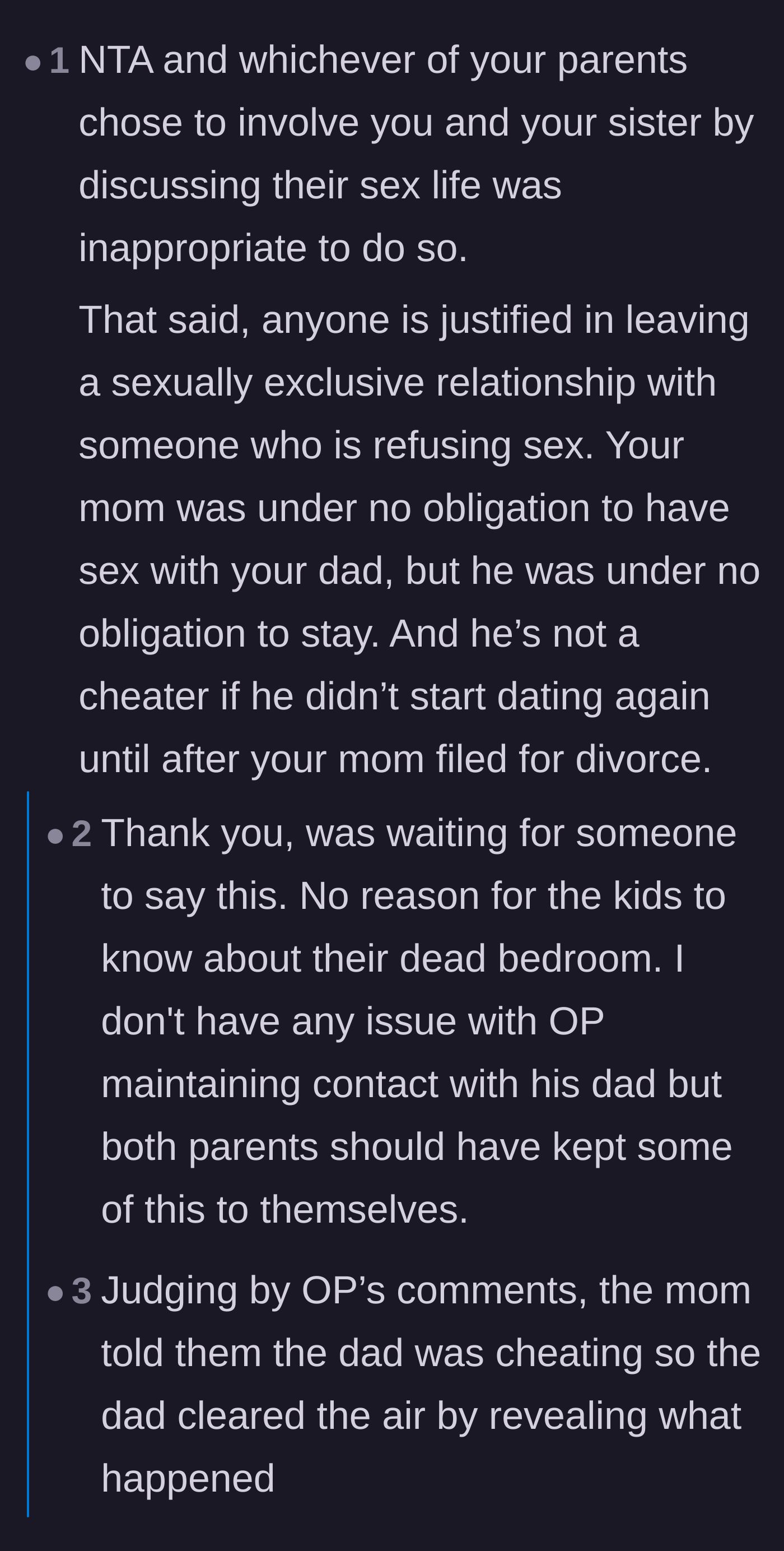 Comment thread 4 - Criticism of the parents for inappropriately sharing details of their sex life with their adult children.