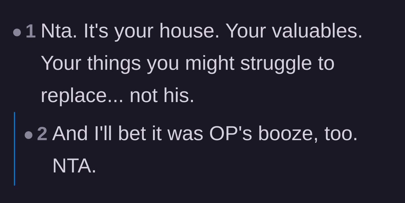 Comment thread 5 - Speculation that the brother was likely serving the homeowner's personal alcohol to his guests.