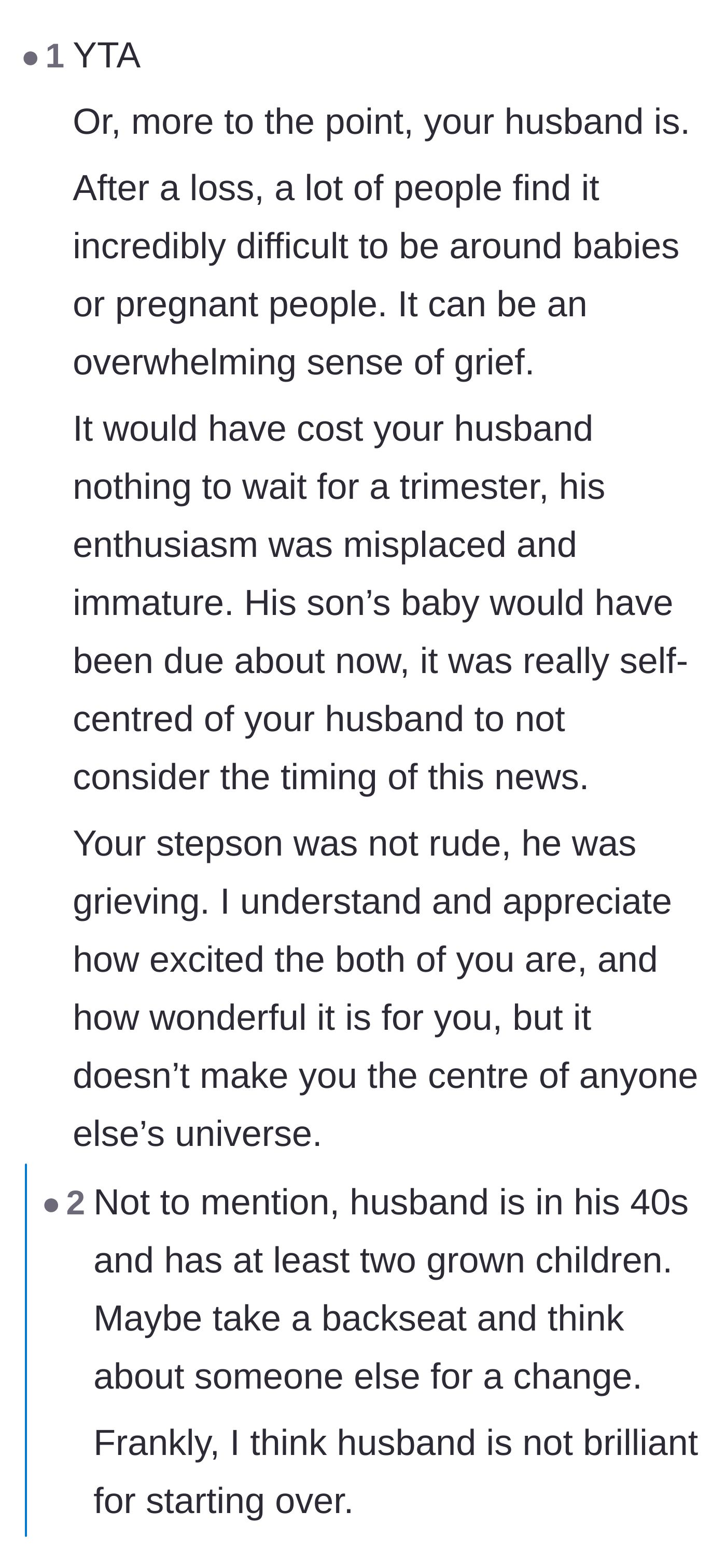 Comment thread 2 - Calling out the father's self-centeredness and damaging 'do-over family' mentality.