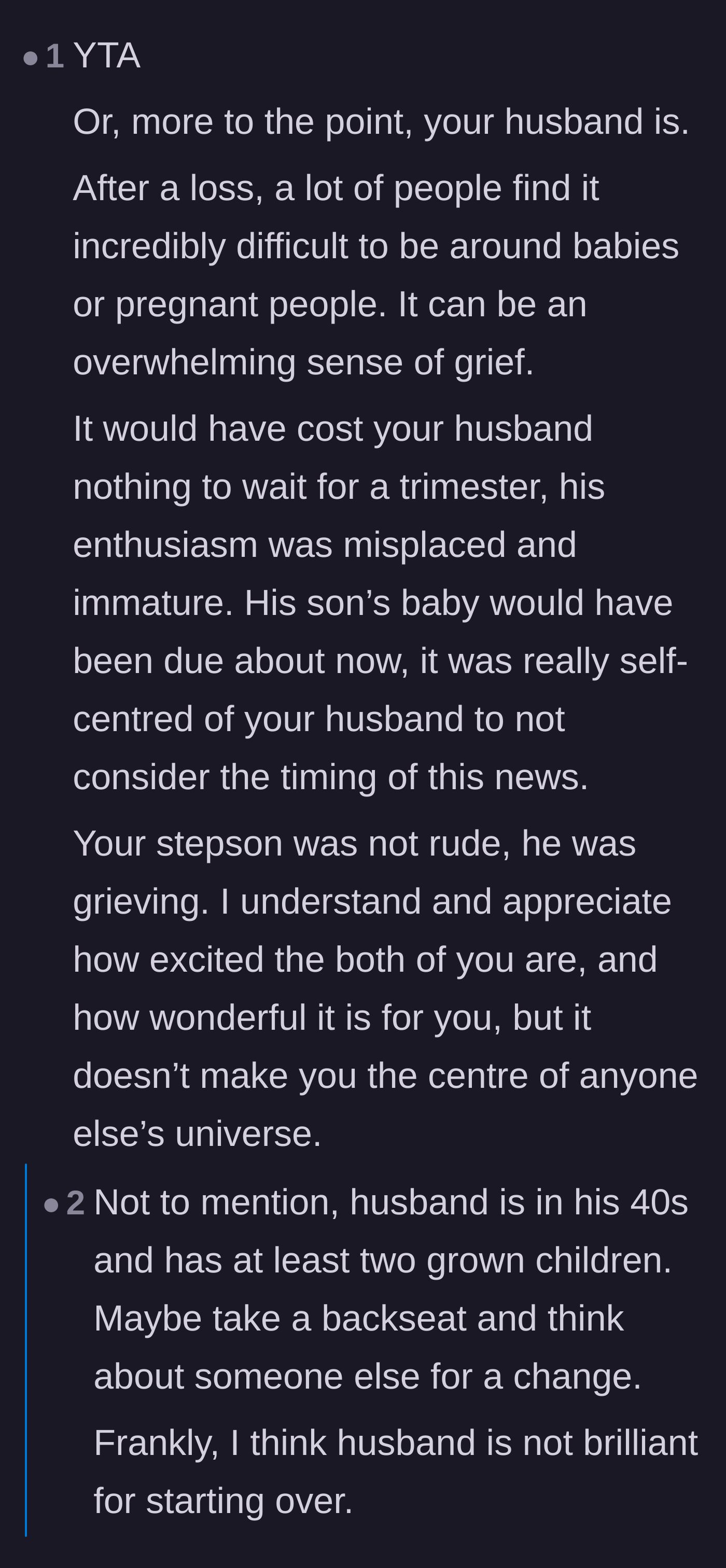 Comment thread 2 - Calling out the father's self-centeredness and damaging 'do-over family' mentality.