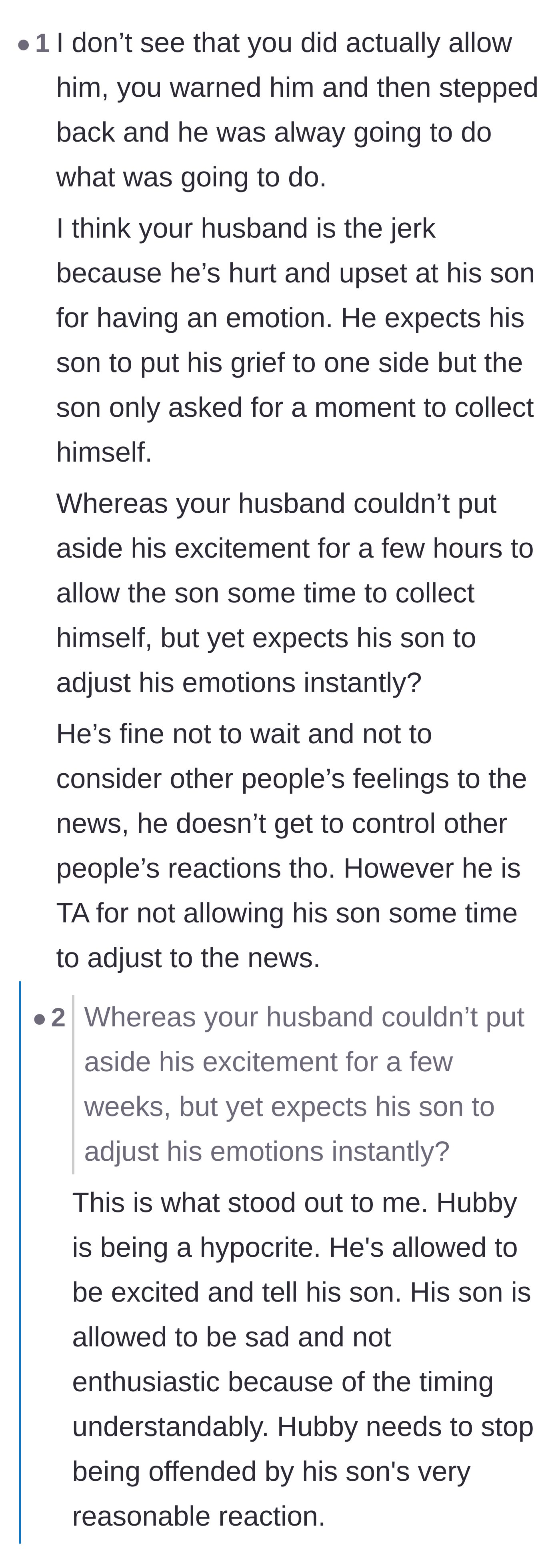 Comment thread 6 - Pointing out the father's hypocrisy regarding who gets to express their emotions.