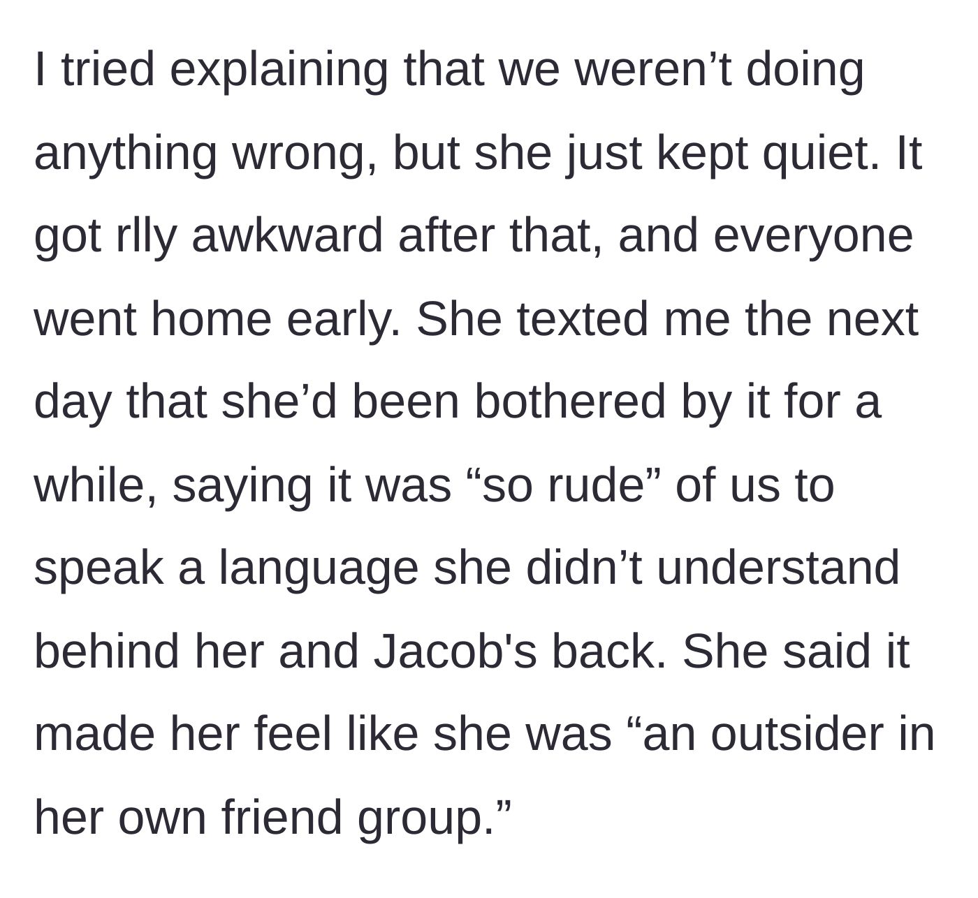 Story part 4 - The awkward aftermath and Mia's defensive text the next day.