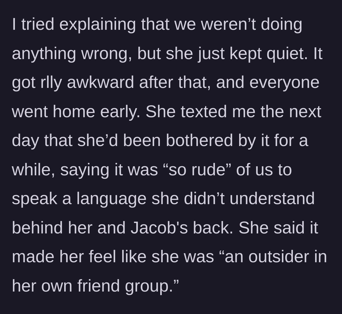 Story part 4 - The awkward aftermath and Mia's defensive text the next day.