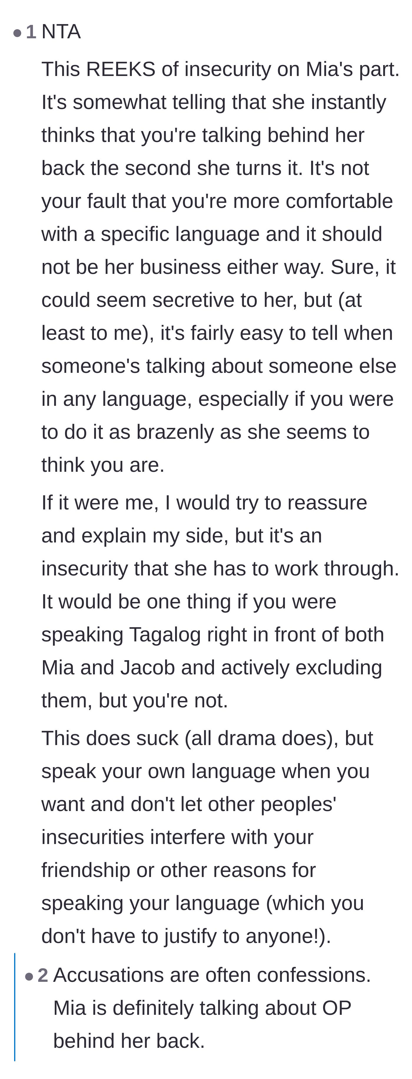 Comment thread 4 - A realization that Mia's quick accusations might actually be a confession of her own gossiping behavior