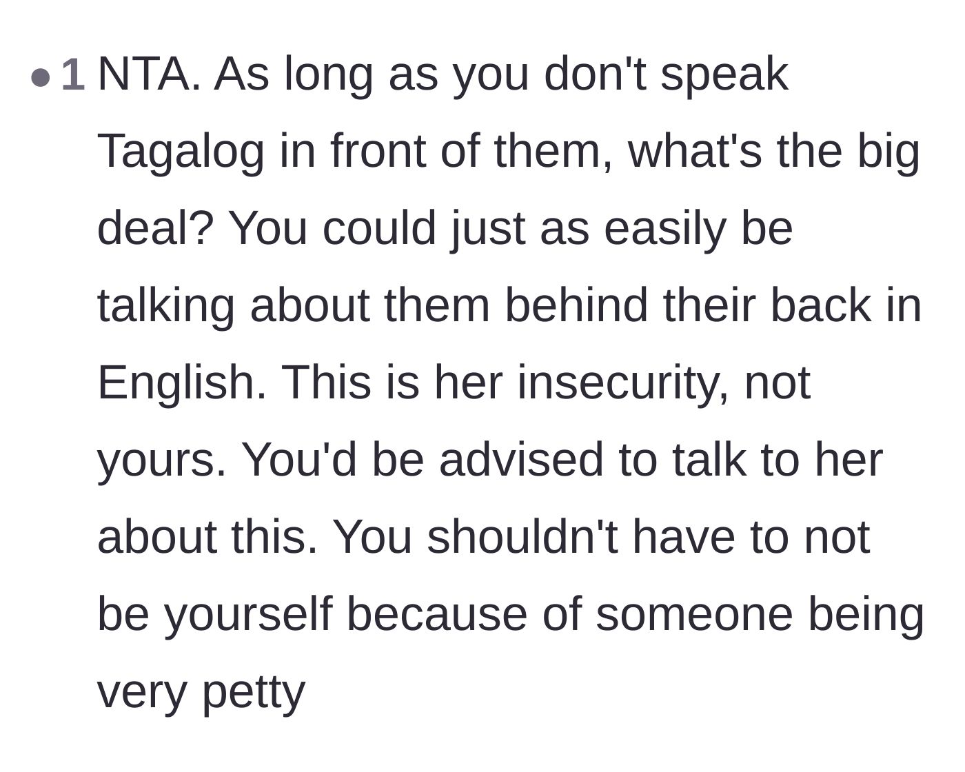 Comment thread 6 - Pointing out the flaw in Mia's logic since gossip can happen in any language