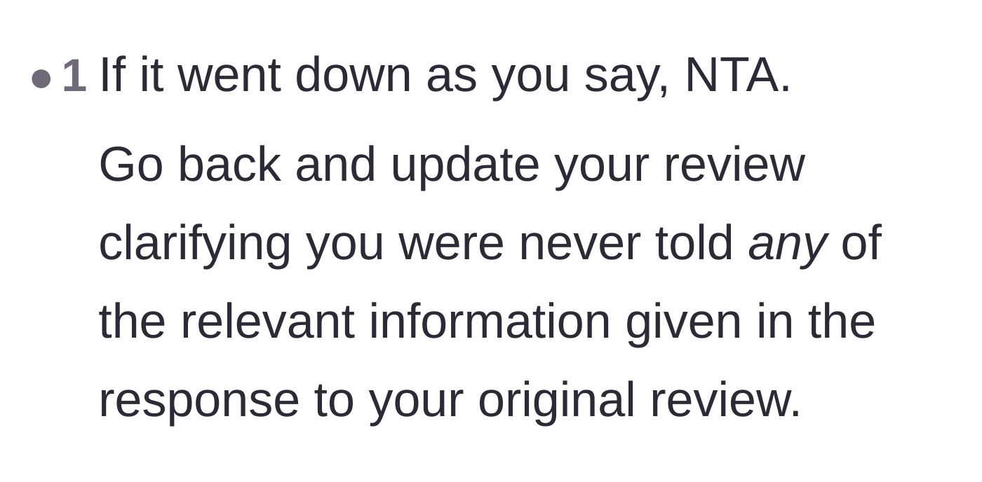 Comment thread 3 - Encouragement to edit the original review to clarify the missing context about the graduation party
